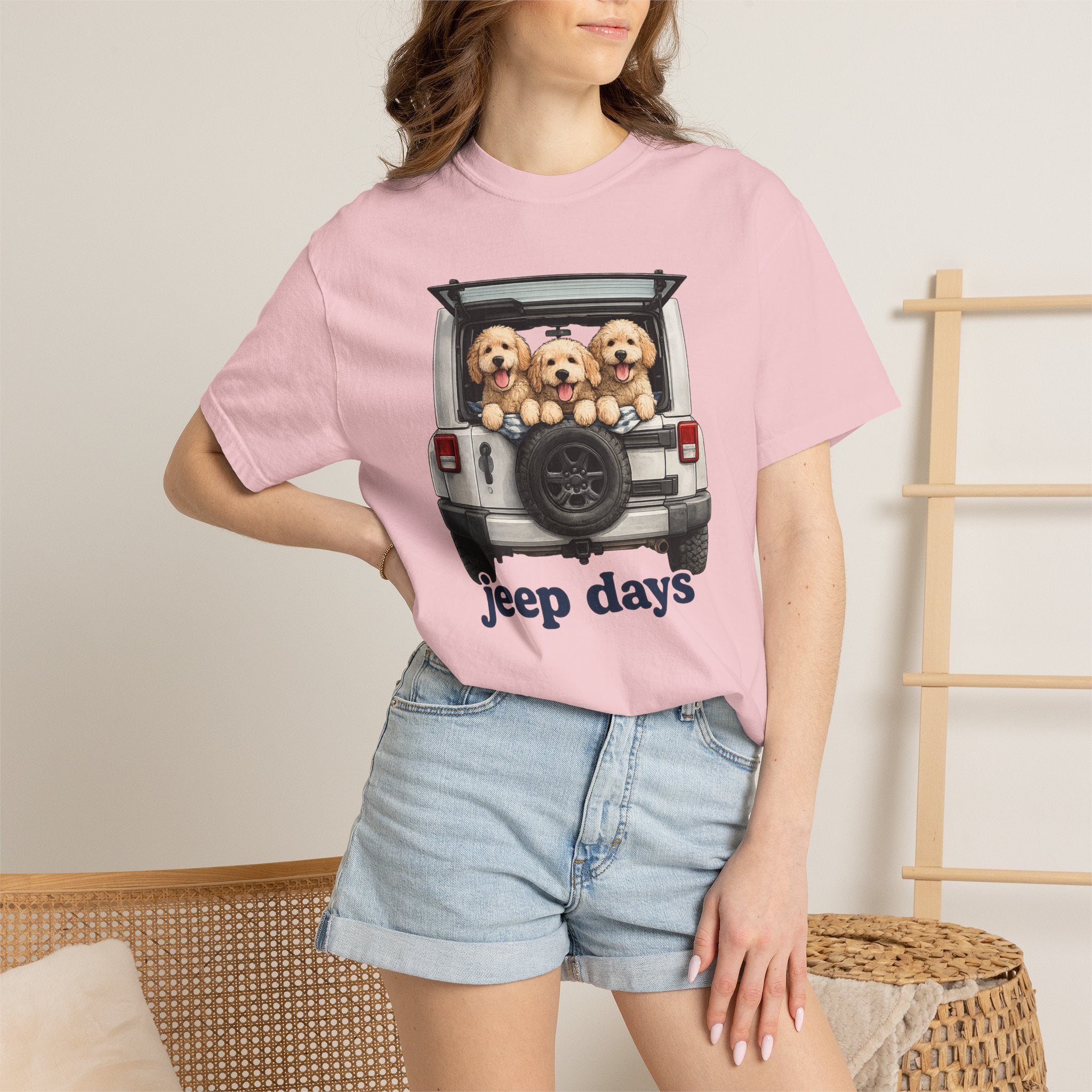 Jeep Days T-Shirt — Cute Golden Retrievers in Jeep Graphic Tee