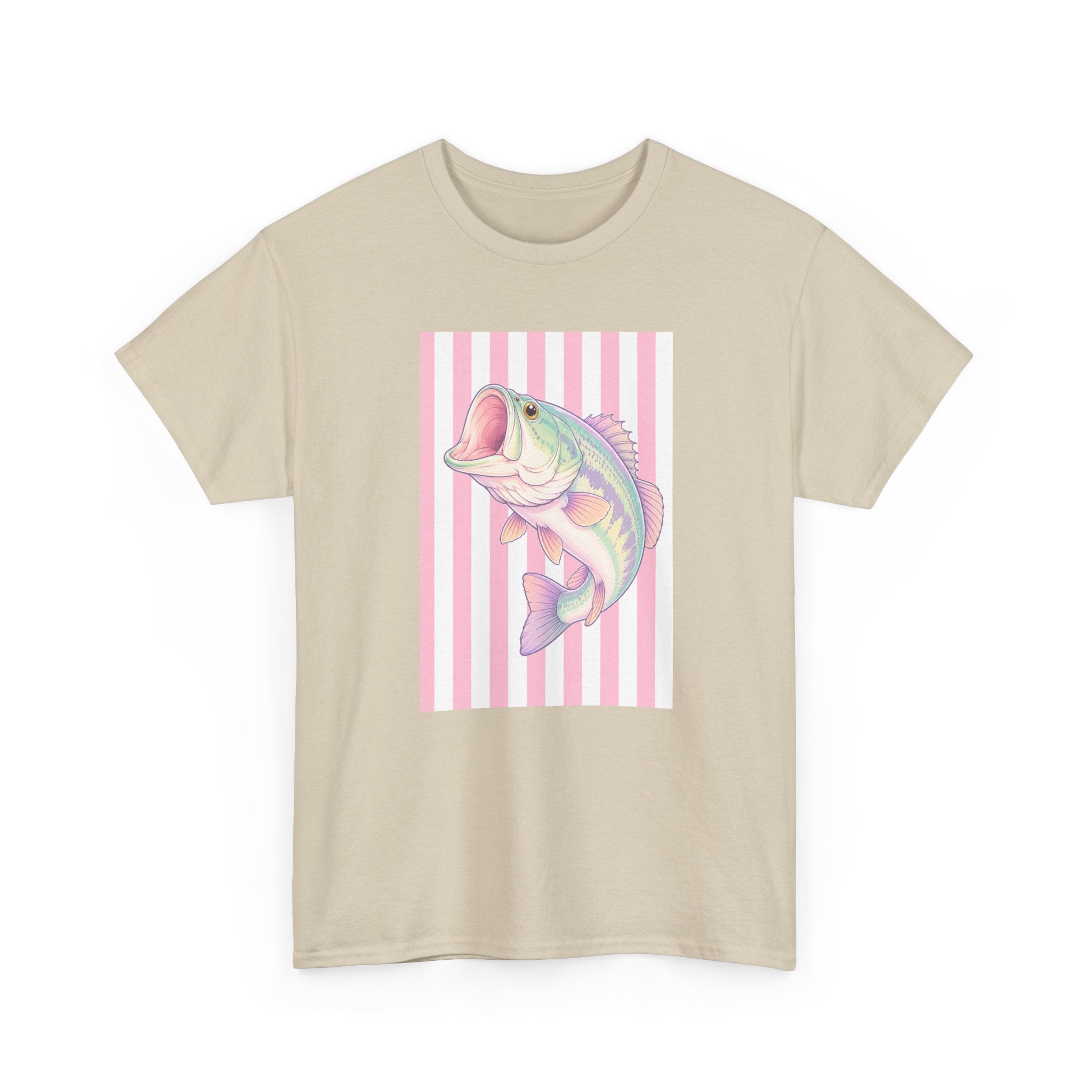 Pastel Bass Tee — Retro Striped Fishing Shirt