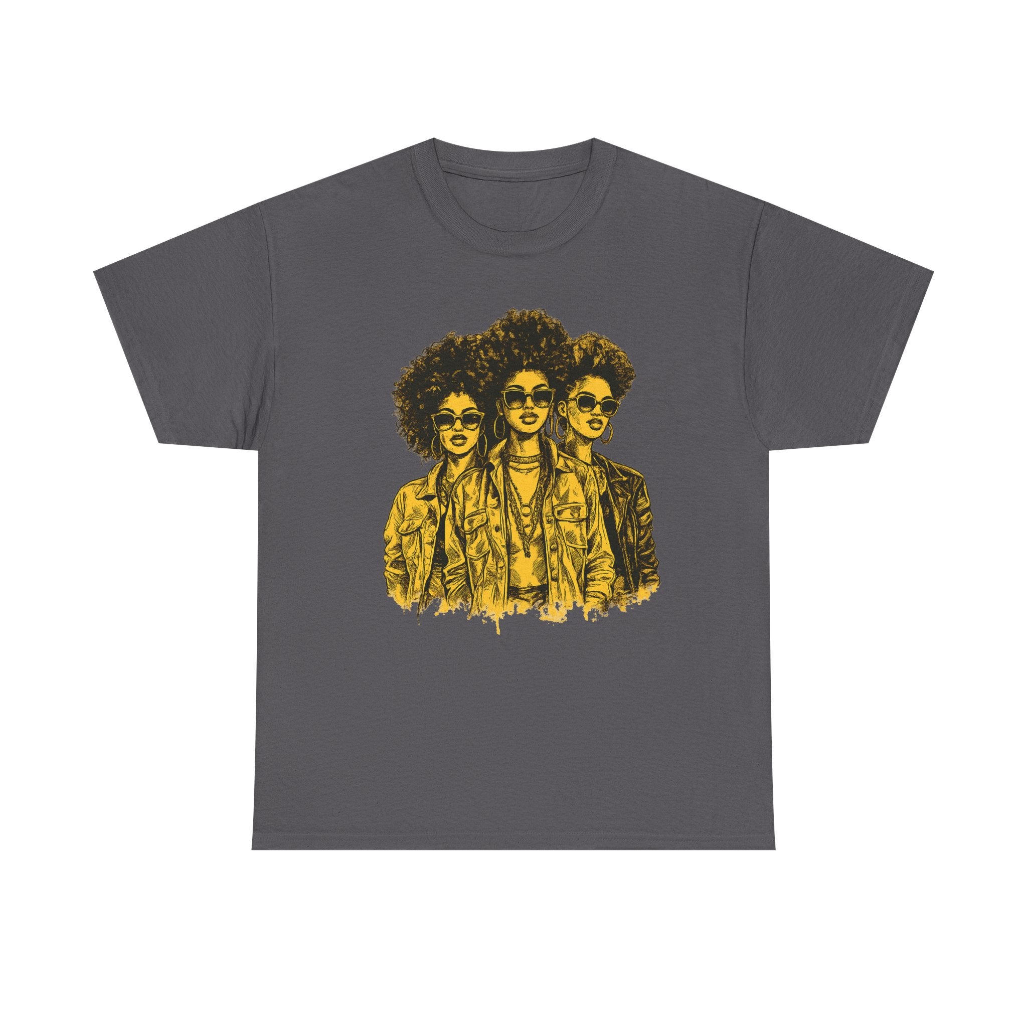 Afro Trio Graphic Tee — Vintage Bold Black Women Portrait T‑Shirt