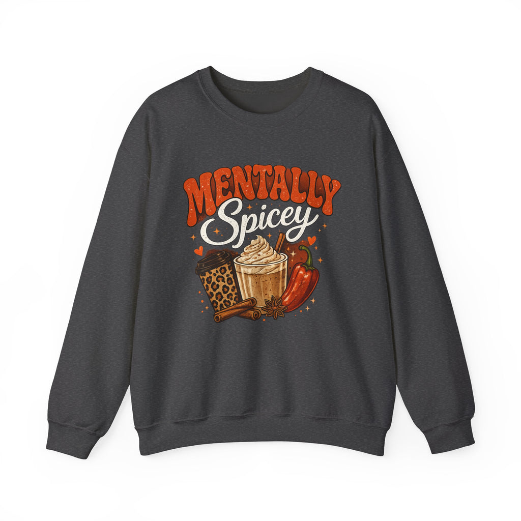 Crewneck Sweatshirt — "Mentally Spicy" Coffee & Chili Graphic