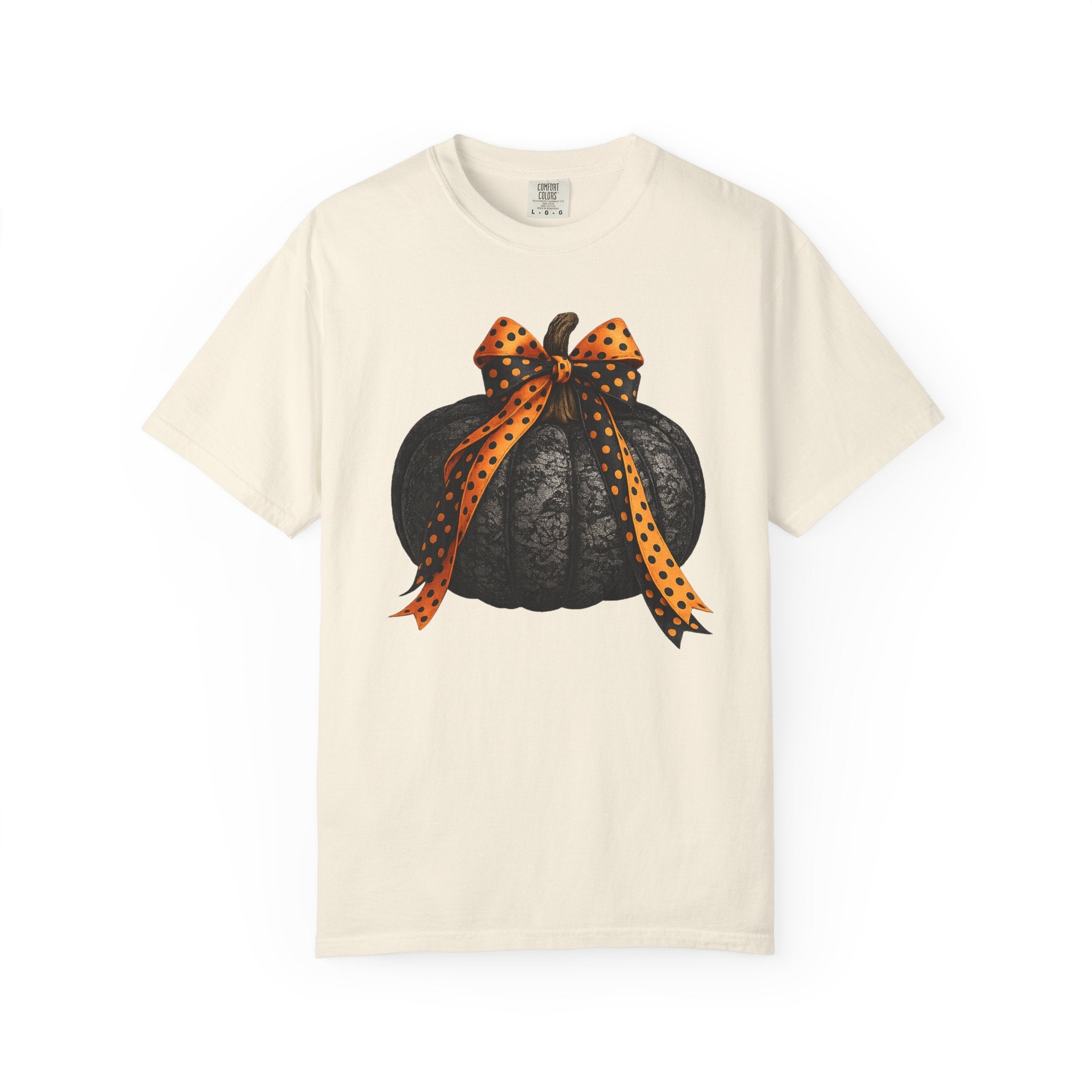 Halloween Black Pumpkin T‑Shirt with Polka Dot Bow