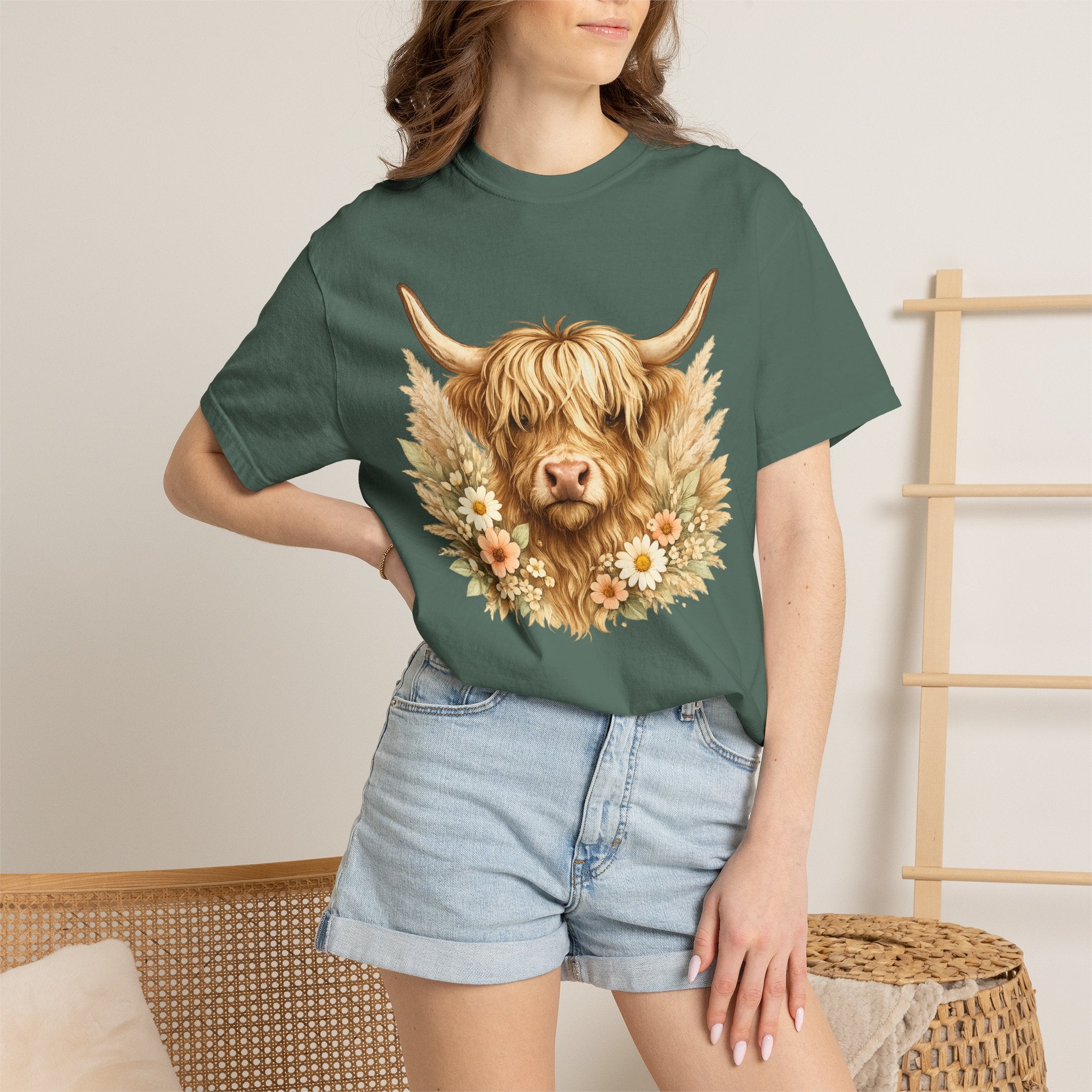 Highland Cow Floral T-Shirt — Cute Scottish Highland Cattle Tee