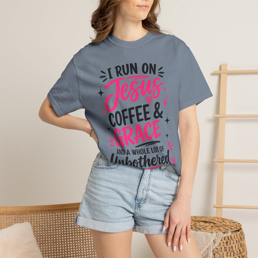 Christian Graphic T-Shirt - "I Run on Jesus, Coffee & Grace" Faith Tee