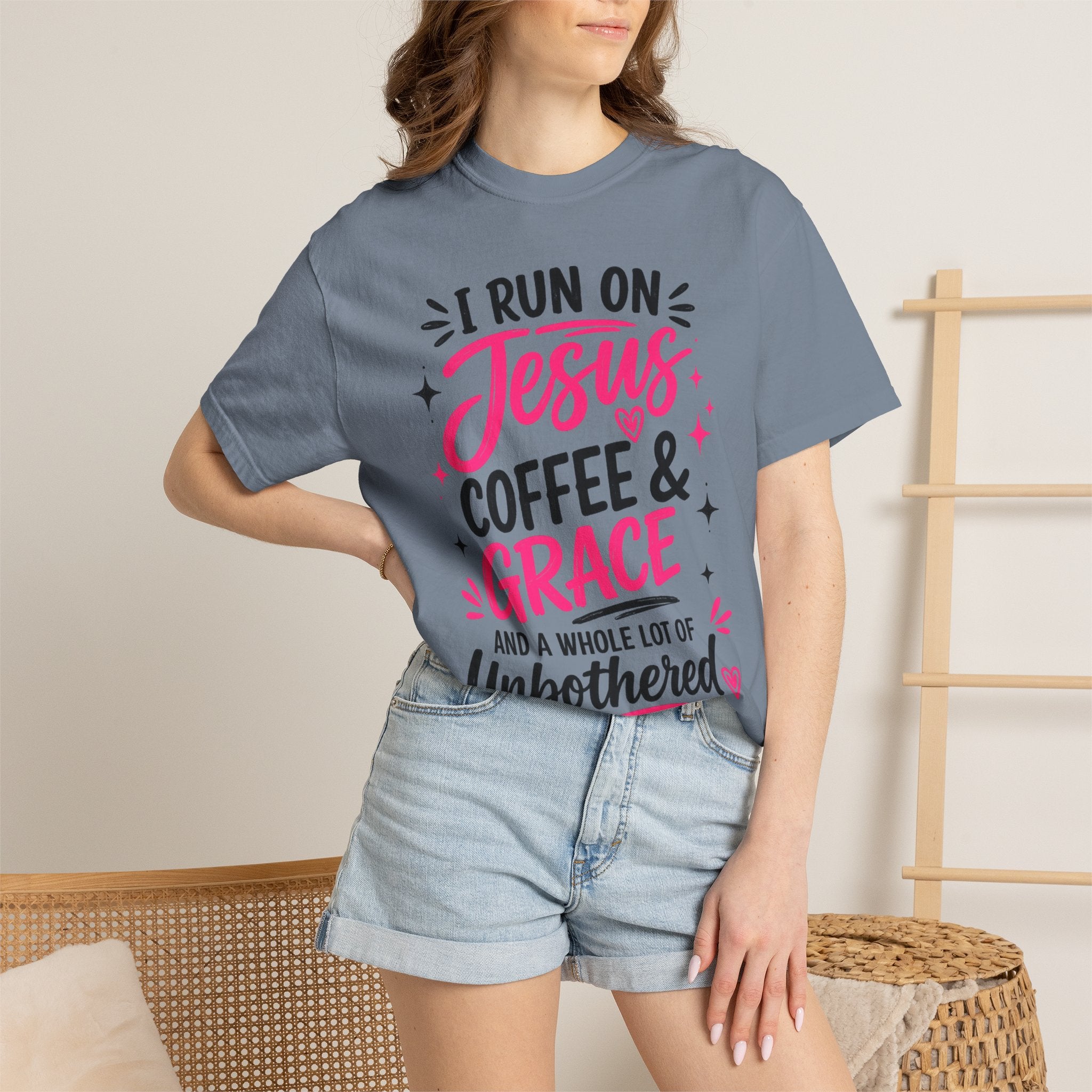 Christian Graphic T-Shirt - "I Run on Jesus, Coffee & Grace" Faith Tee