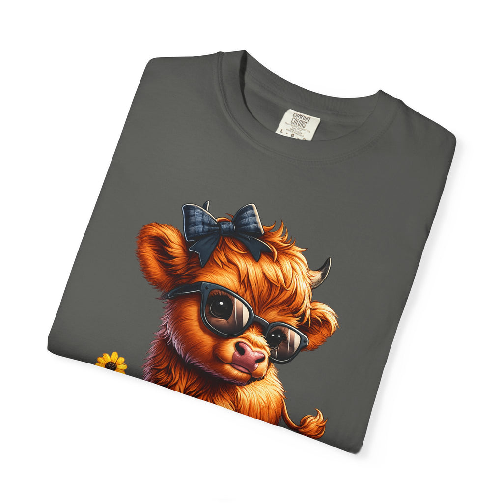Cute Highland Calf T‑Shirt — Cool Sunglasses Cow with Flowers