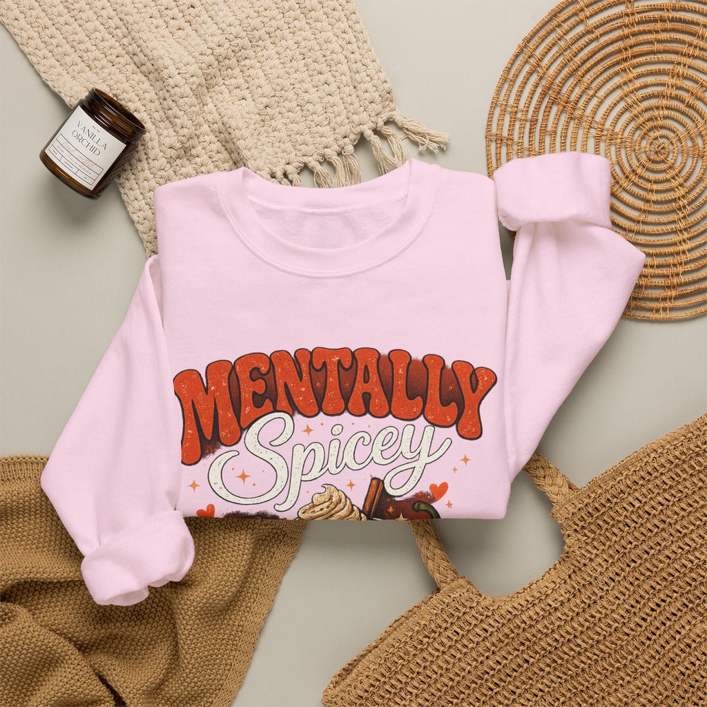 Crewneck Sweatshirt — "Mentally Spicy" Coffee & Chili Graphic