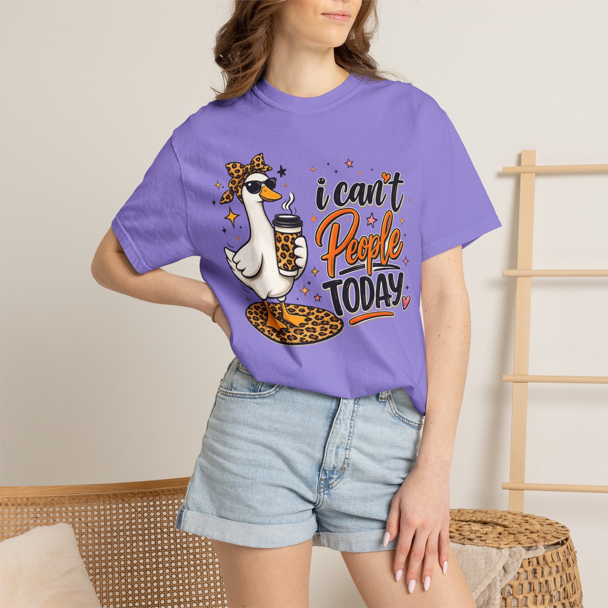 I Can't People Today T-Shirt — Leopard Duck Graphic Tee for Introverts