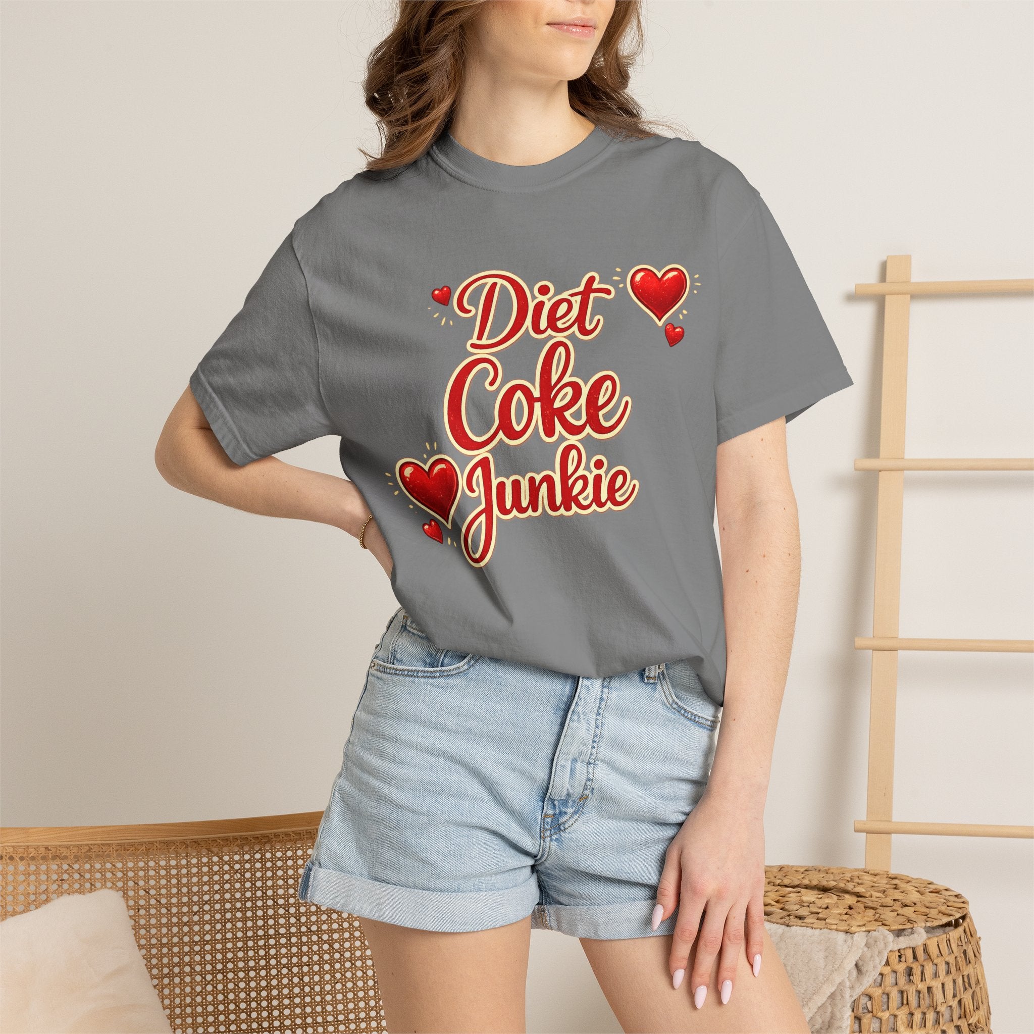 Diet Coke Junkie T‑Shirt — Retro Script Heart Graphic Tee