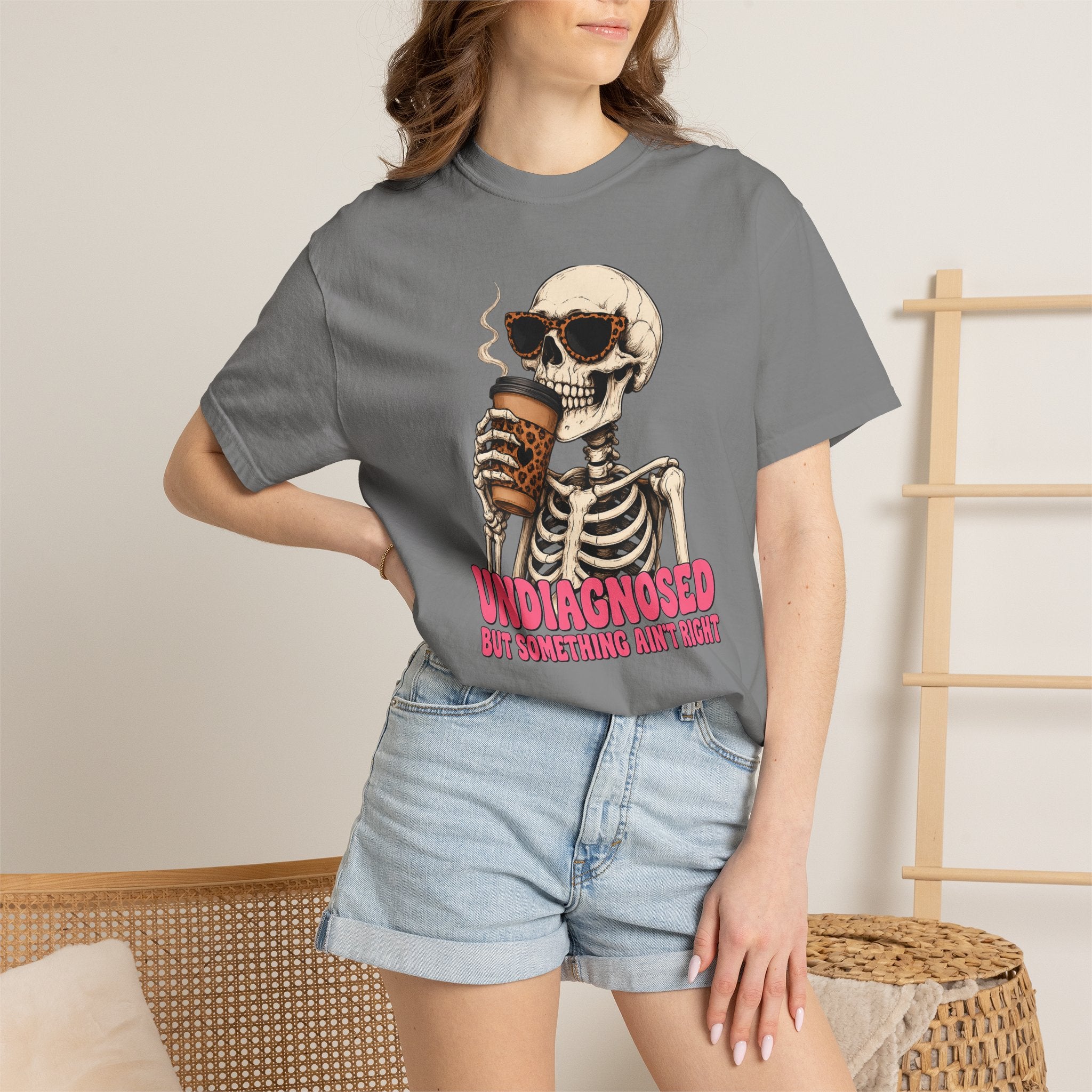 Skeleton Coffee T-Shirt — "Undiagnosed But Something Ain't Right" Graphic Tee