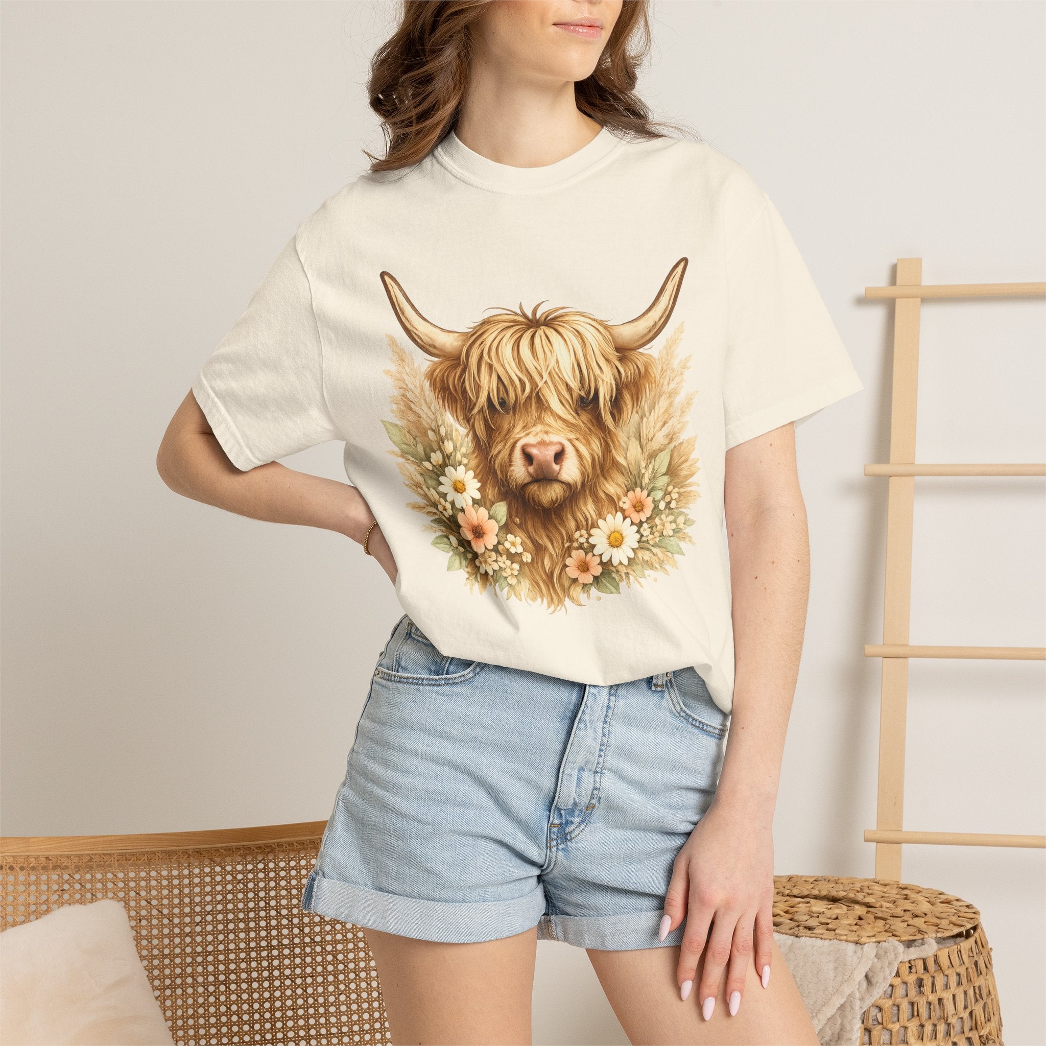 Highland Cow Floral T-Shirt — Cute Scottish Highland Cattle Tee