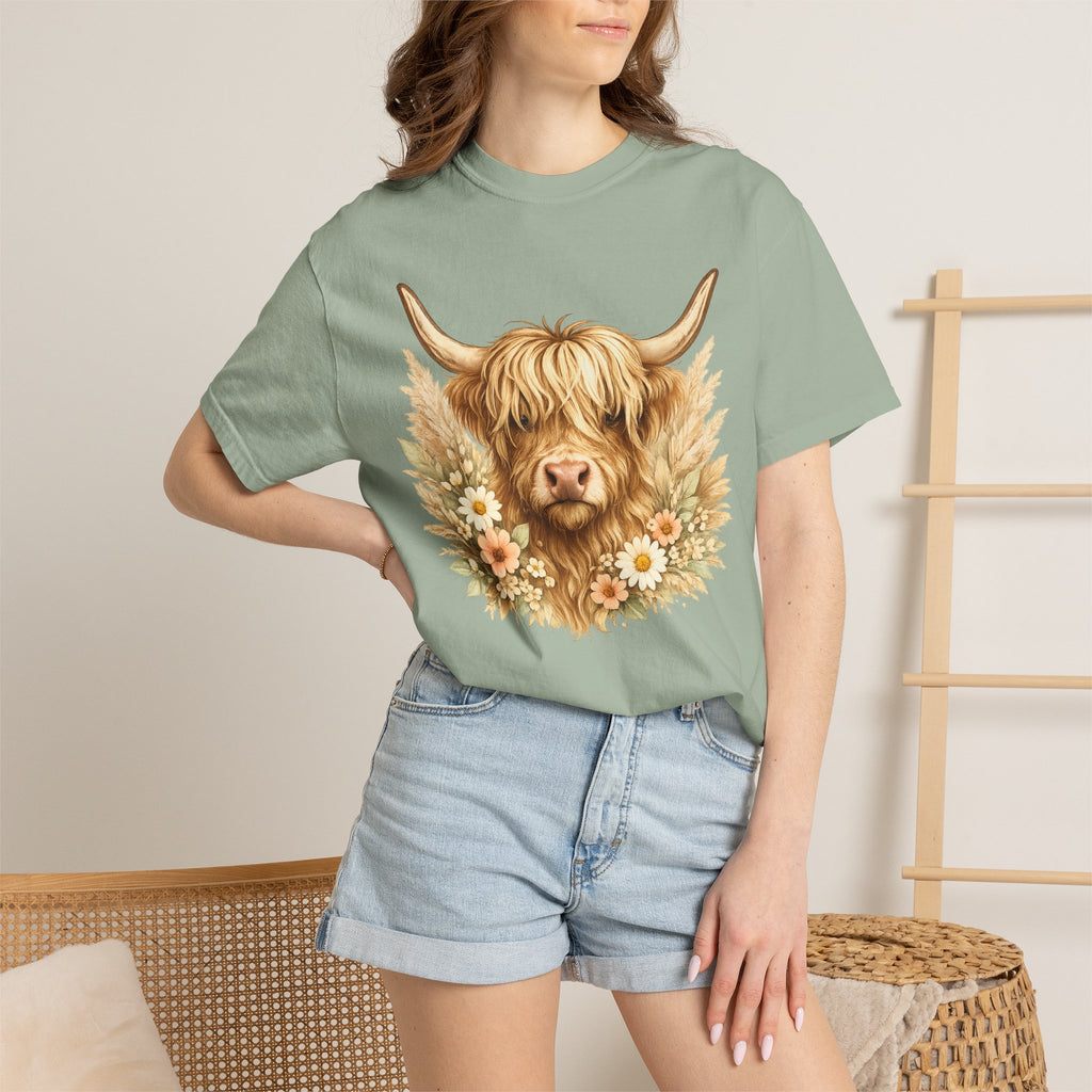 Highland Cow Floral T-Shirt — Cute Scottish Highland Cattle Tee