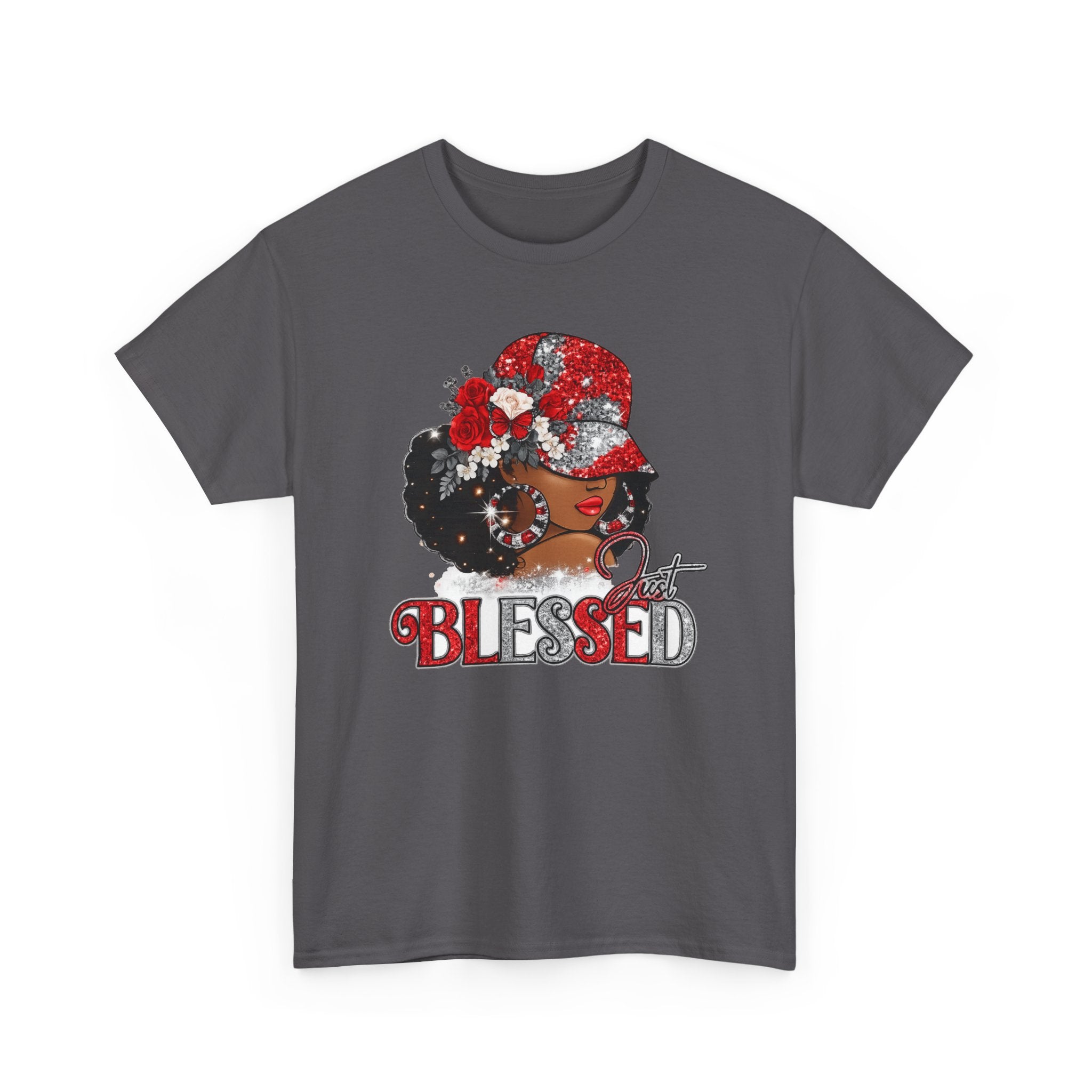 Blessed Afro Woman Graphic Tee — "BLESSED" Floral Headwrap Cotton T‑Shirt