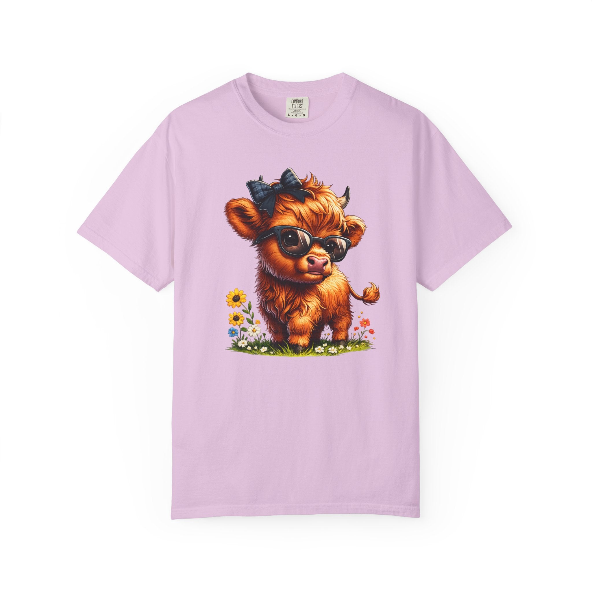 Cute Highland Calf T‑Shirt — Cool Sunglasses Cow with Flowers