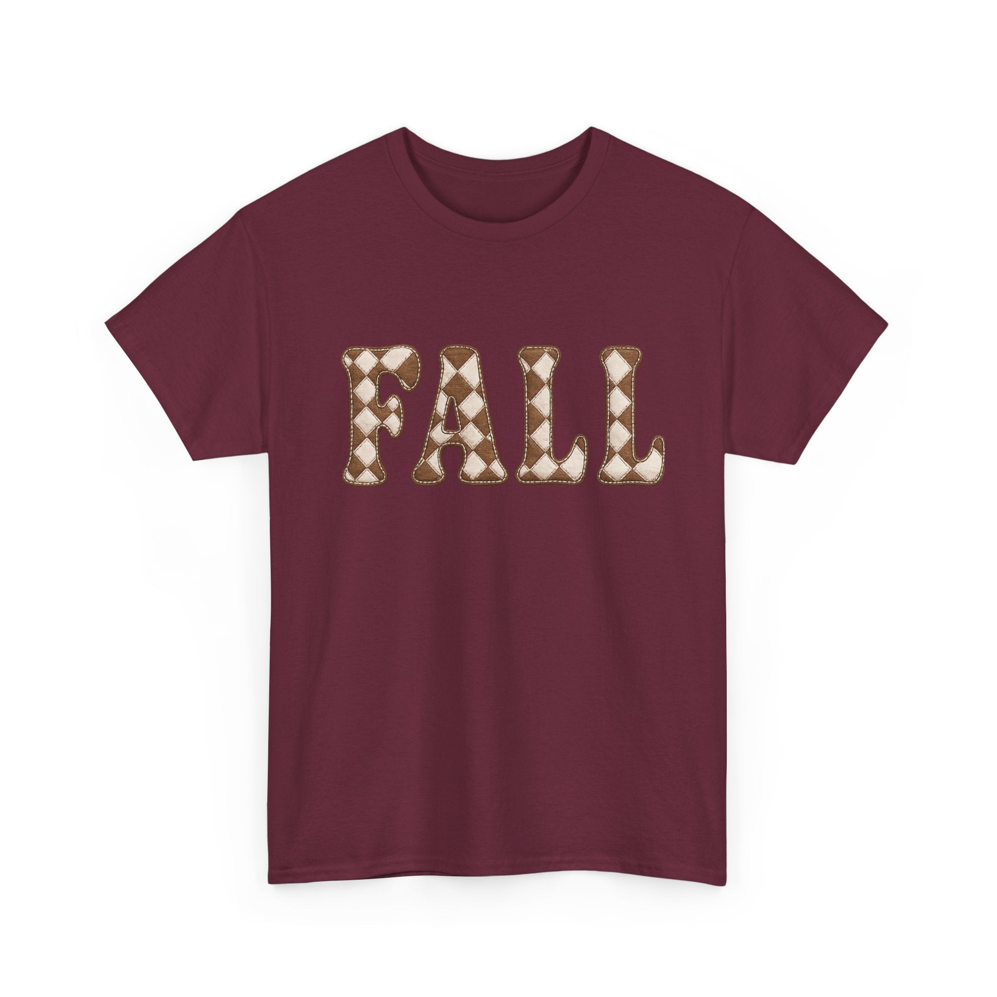 Fall Pumpkin Pattern T-Shirt — Cozy Autumn Tee with 'FALL' Lettering