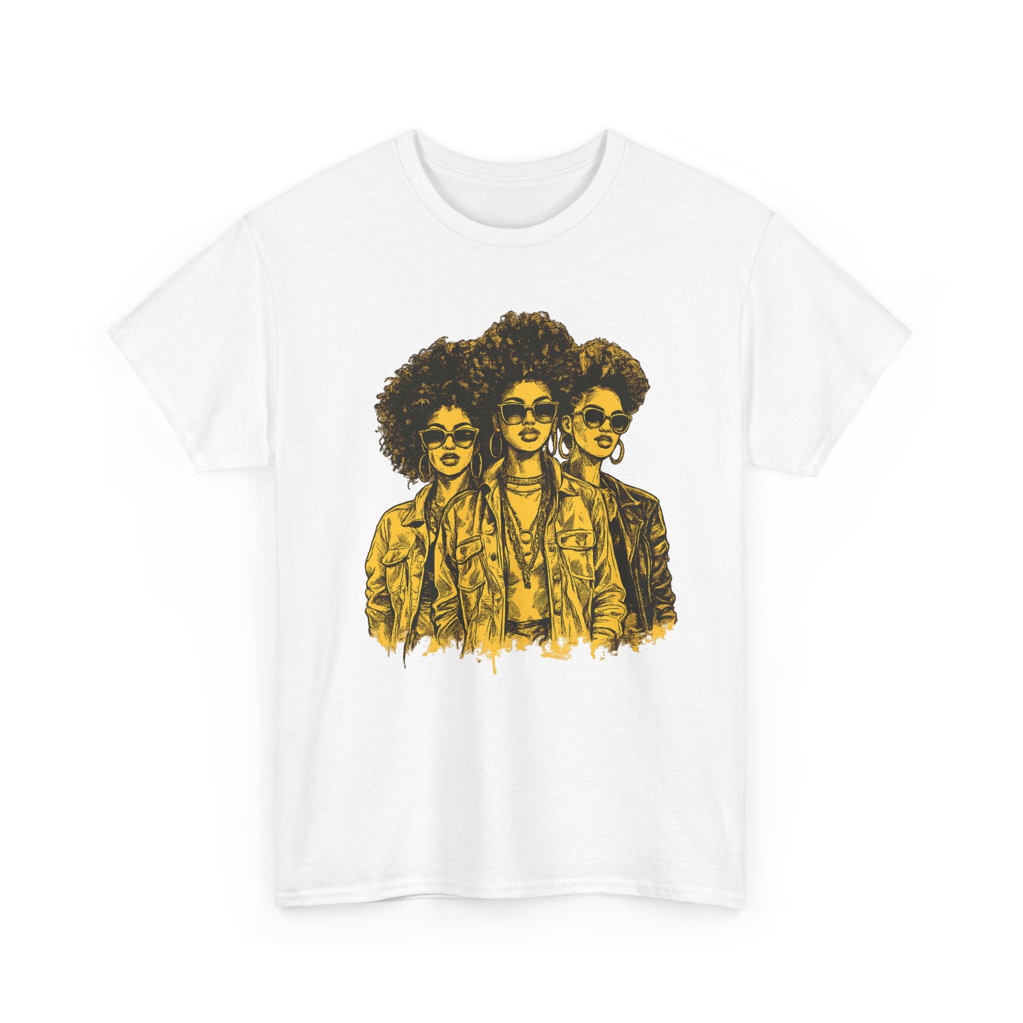 Afro Trio Graphic Tee — Vintage Bold Black Women Portrait T‑Shirt