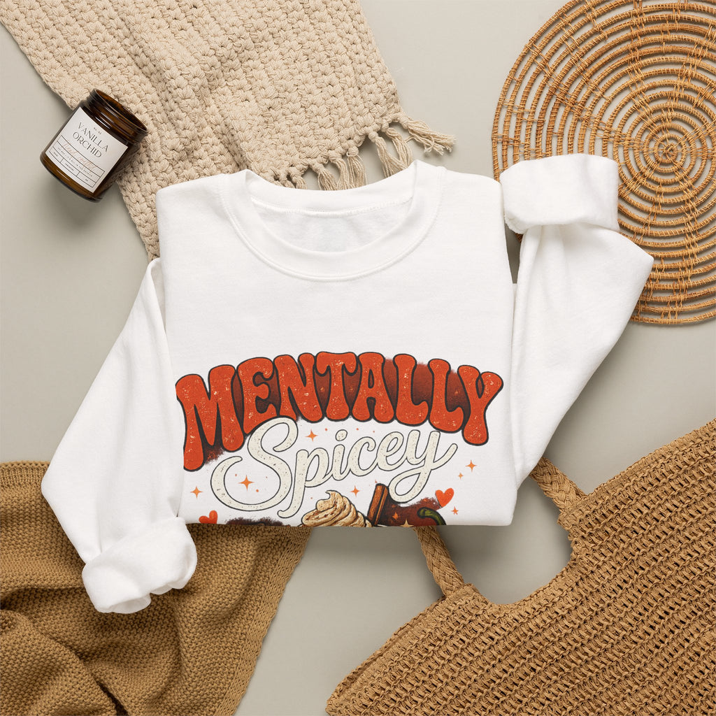 Crewneck Sweatshirt — "Mentally Spicy" Coffee & Chili Graphic