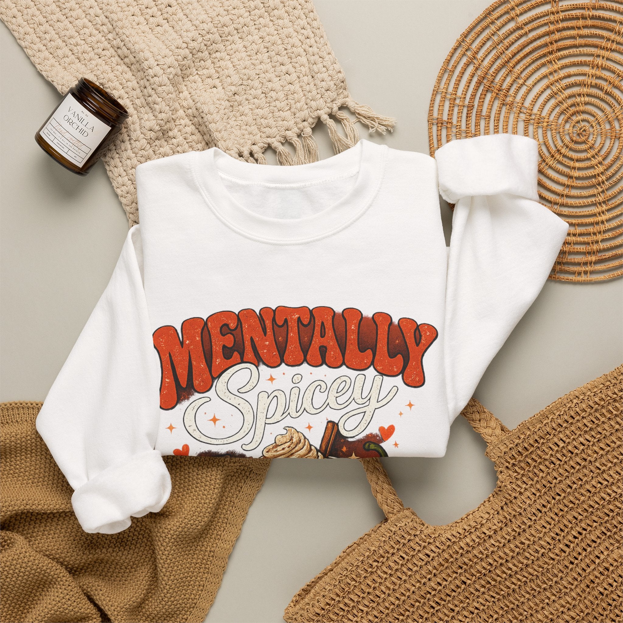 Crewneck Sweatshirt — "Mentally Spicy" Coffee & Chili Graphic