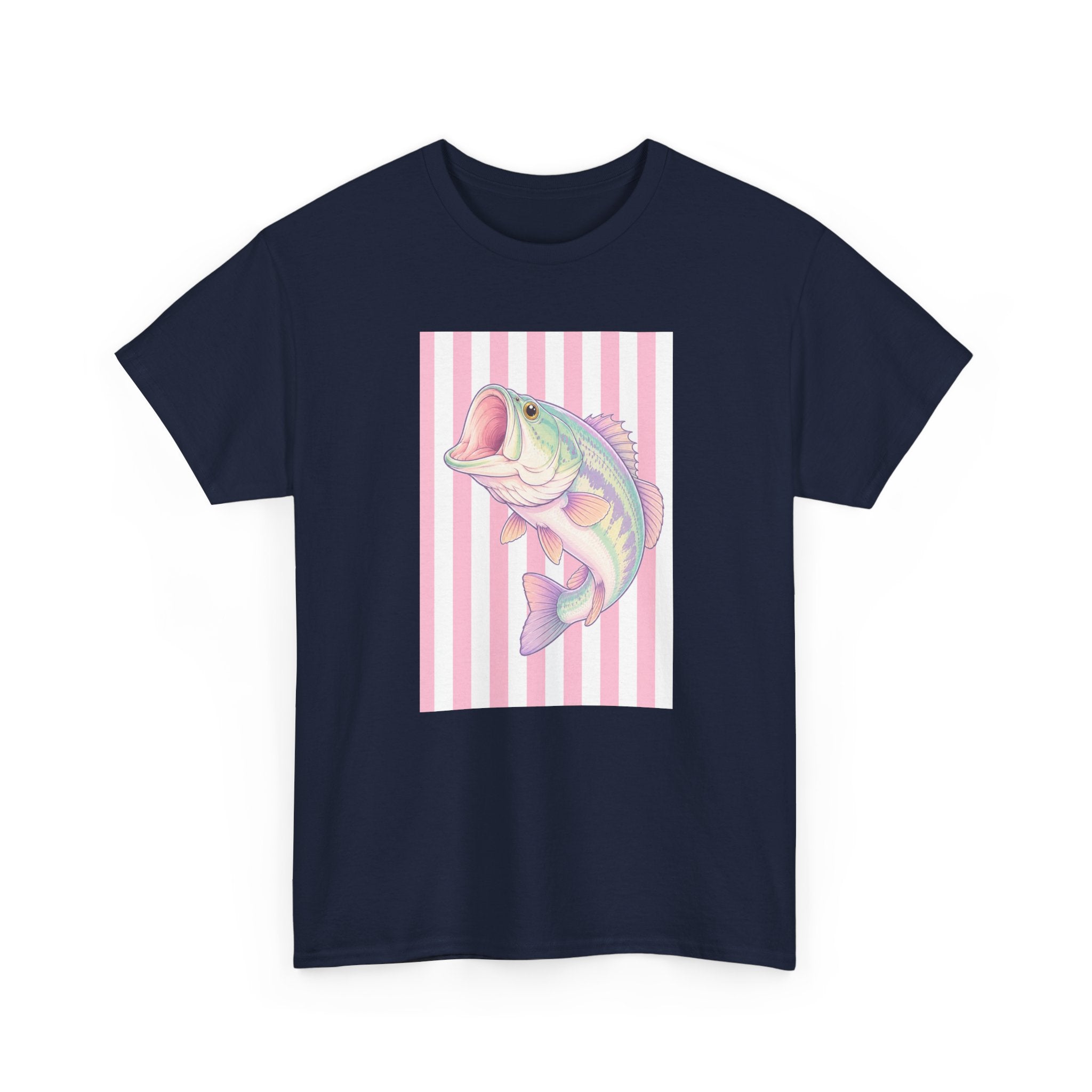 Pastel Bass Tee — Retro Striped Fishing Shirt