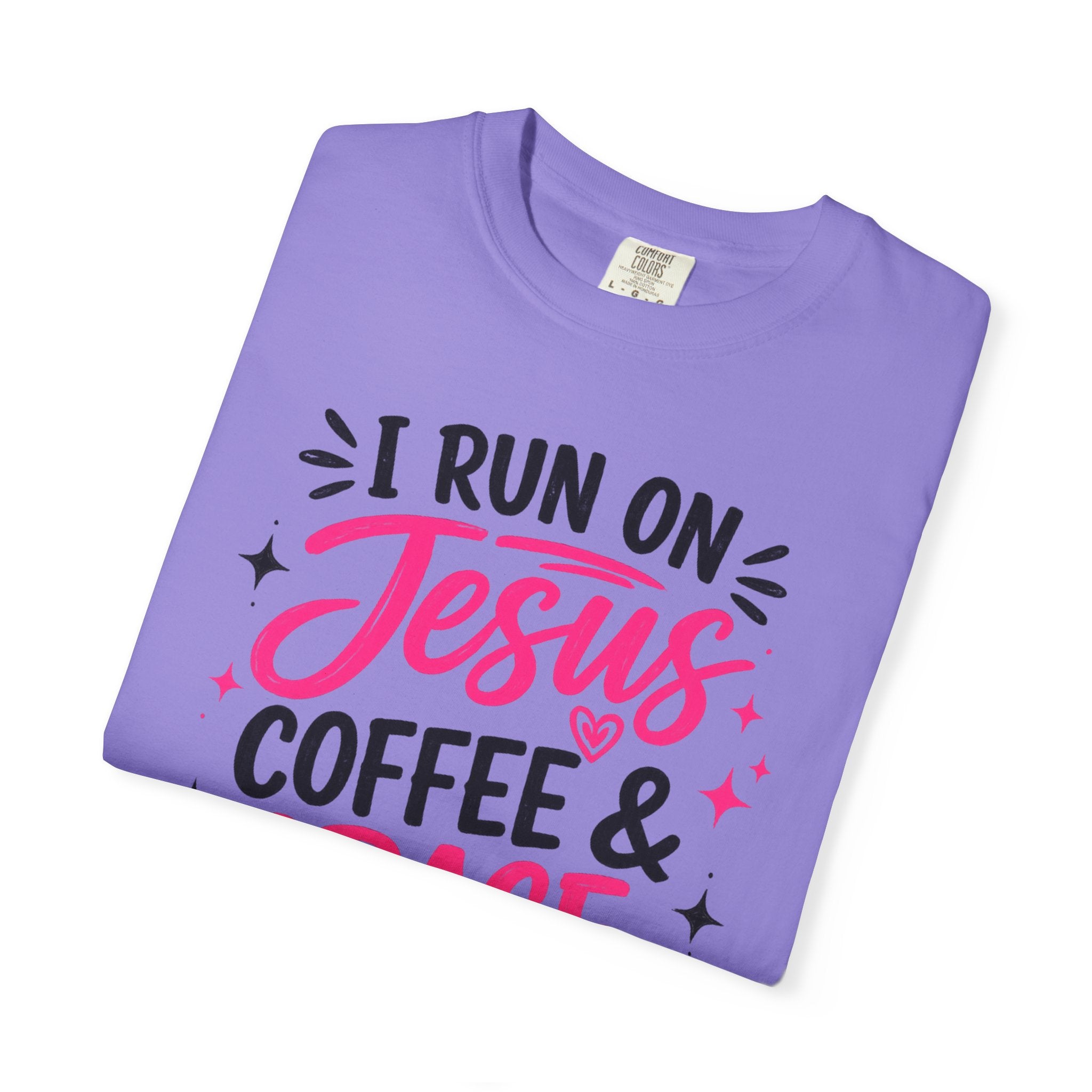 Christian Graphic T-Shirt - "I Run on Jesus, Coffee & Grace" Faith Tee