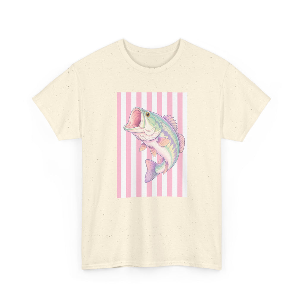 Pastel Bass Tee — Retro Striped Fishing Shirt