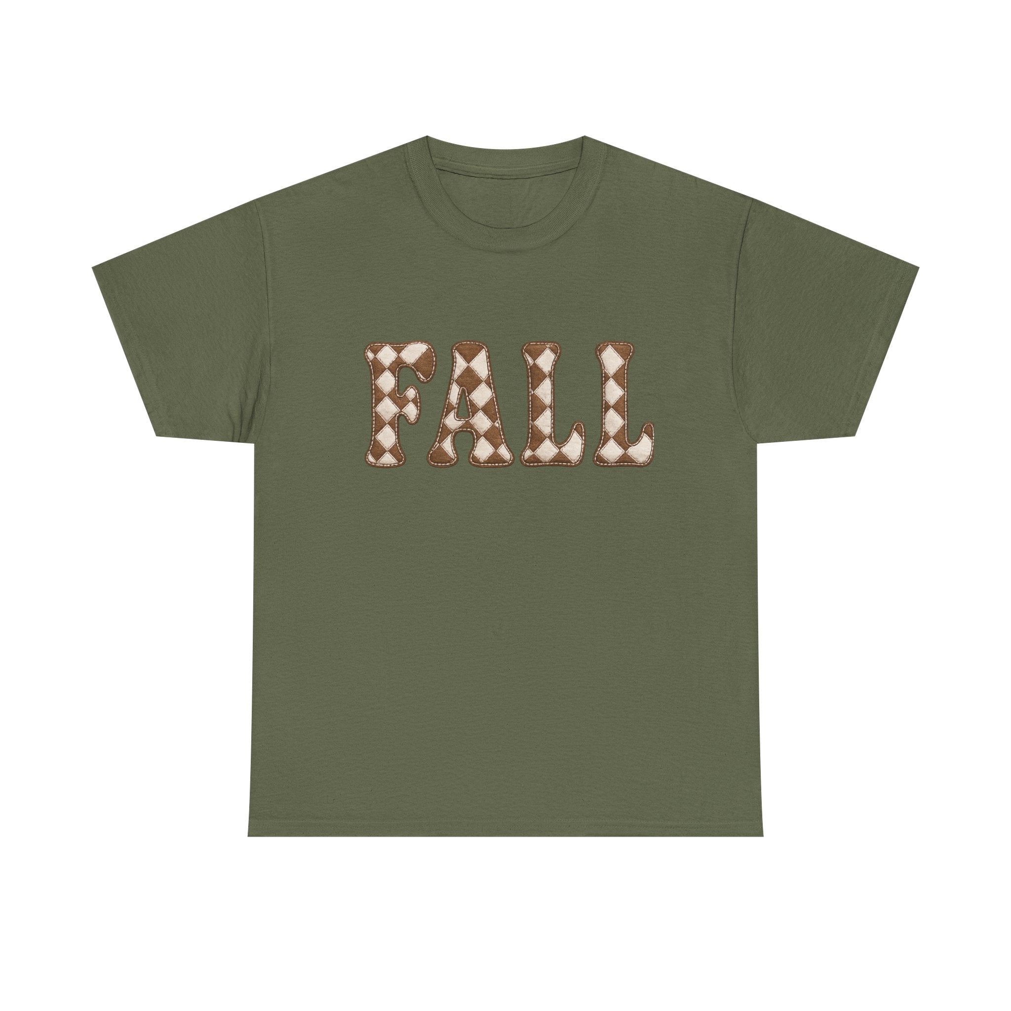 Fall Pumpkin Pattern T-Shirt — Cozy Autumn Tee with 'FALL' Lettering