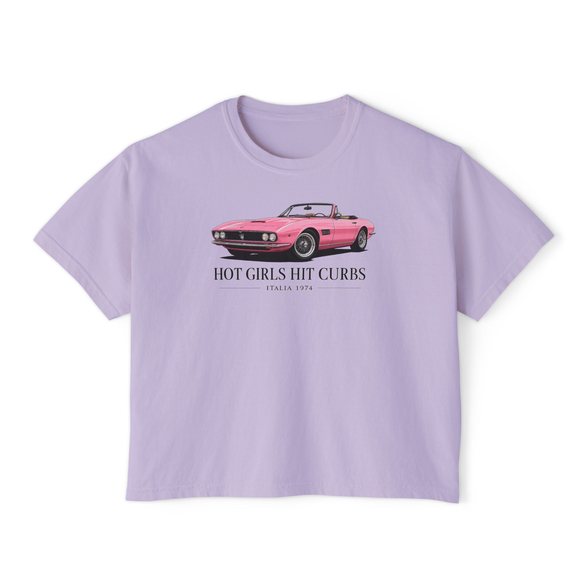 Women's Boxy Tee — 'Hot Girls Hit Curbs' Pink Convertible Graphic Crop Top