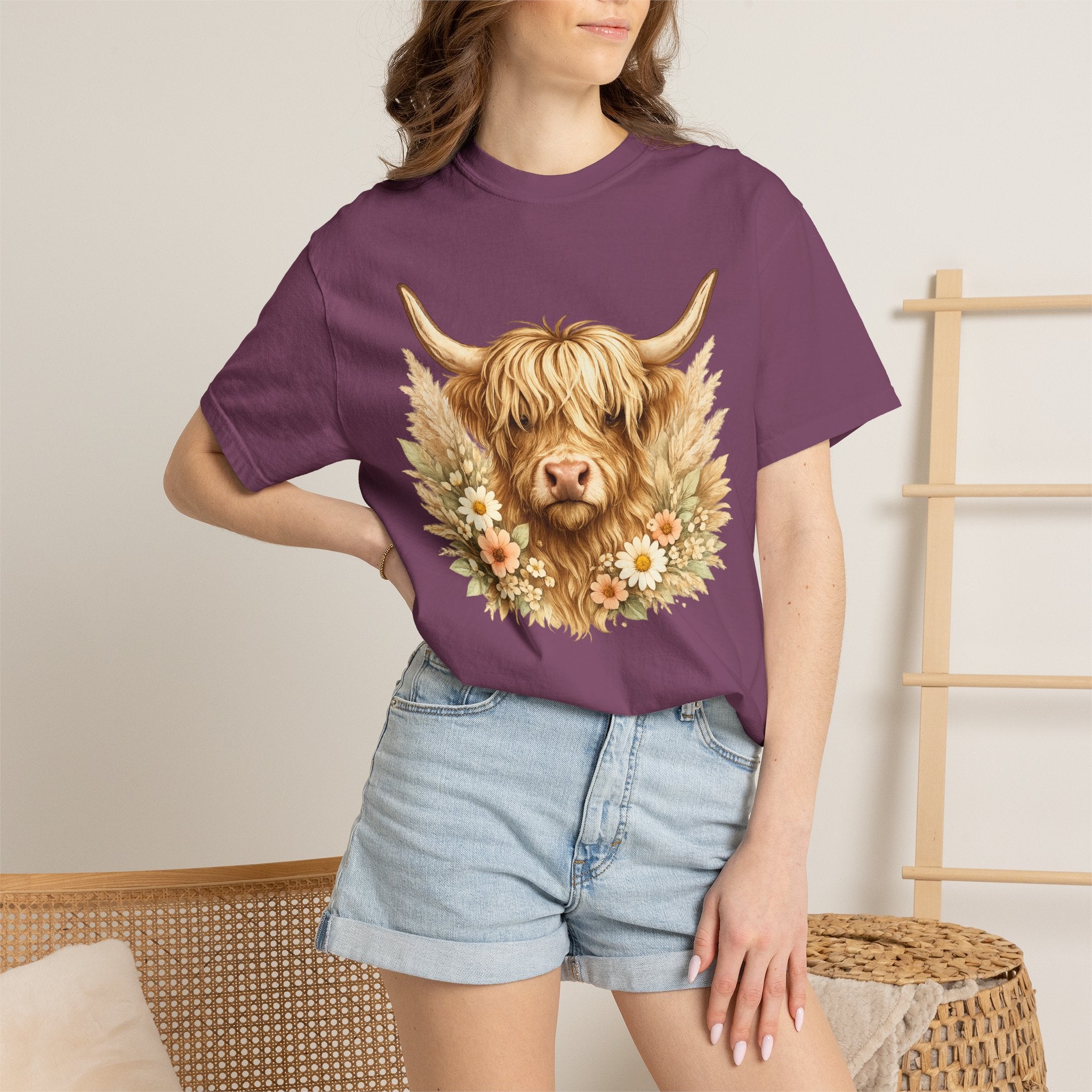Highland Cow Floral T-Shirt — Cute Scottish Highland Cattle Tee