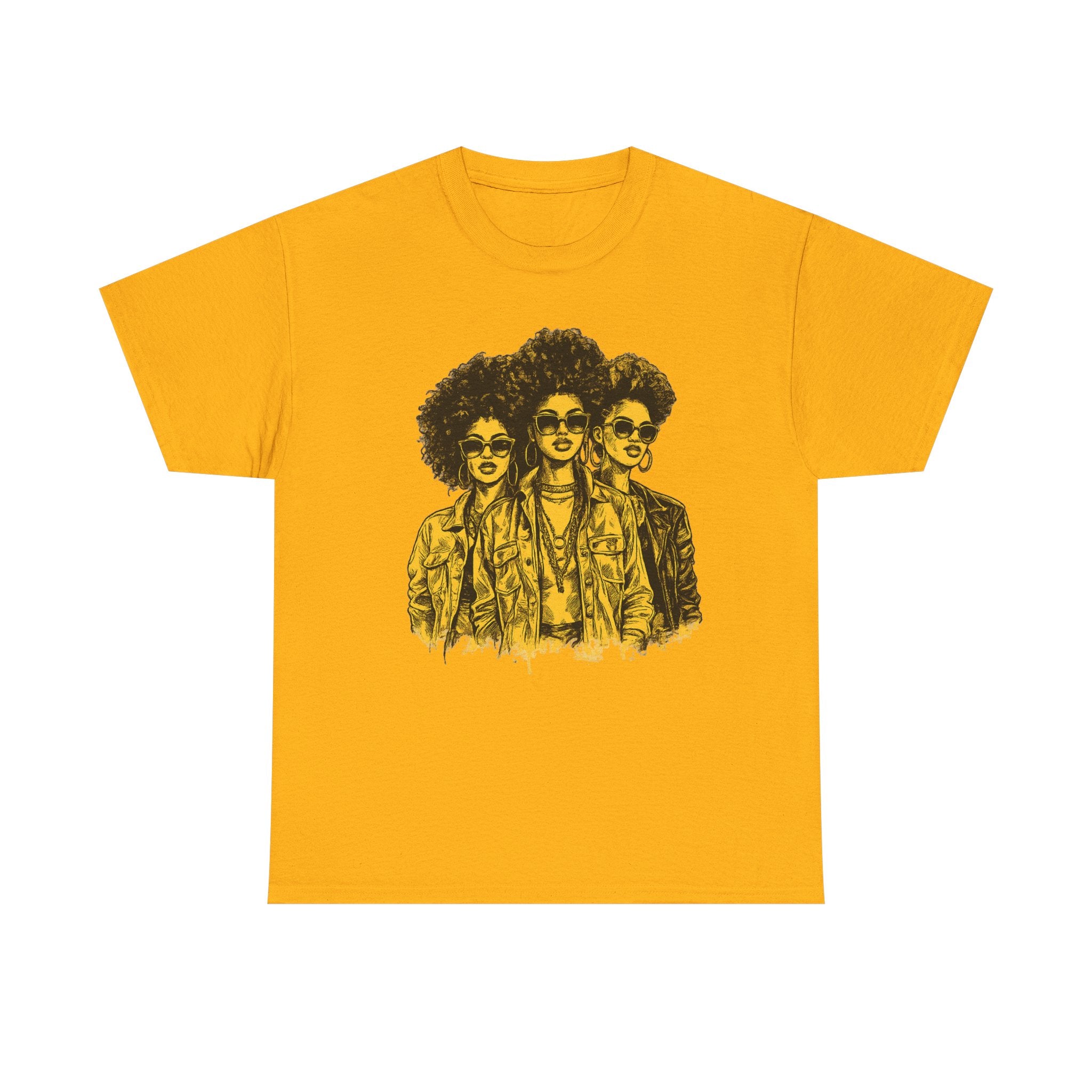 Afro Trio Graphic Tee — Vintage Bold Black Women Portrait T‑Shirt