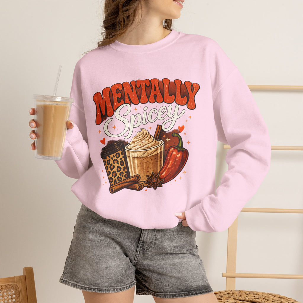 Crewneck Sweatshirt — "Mentally Spicy" Coffee & Chili Graphic