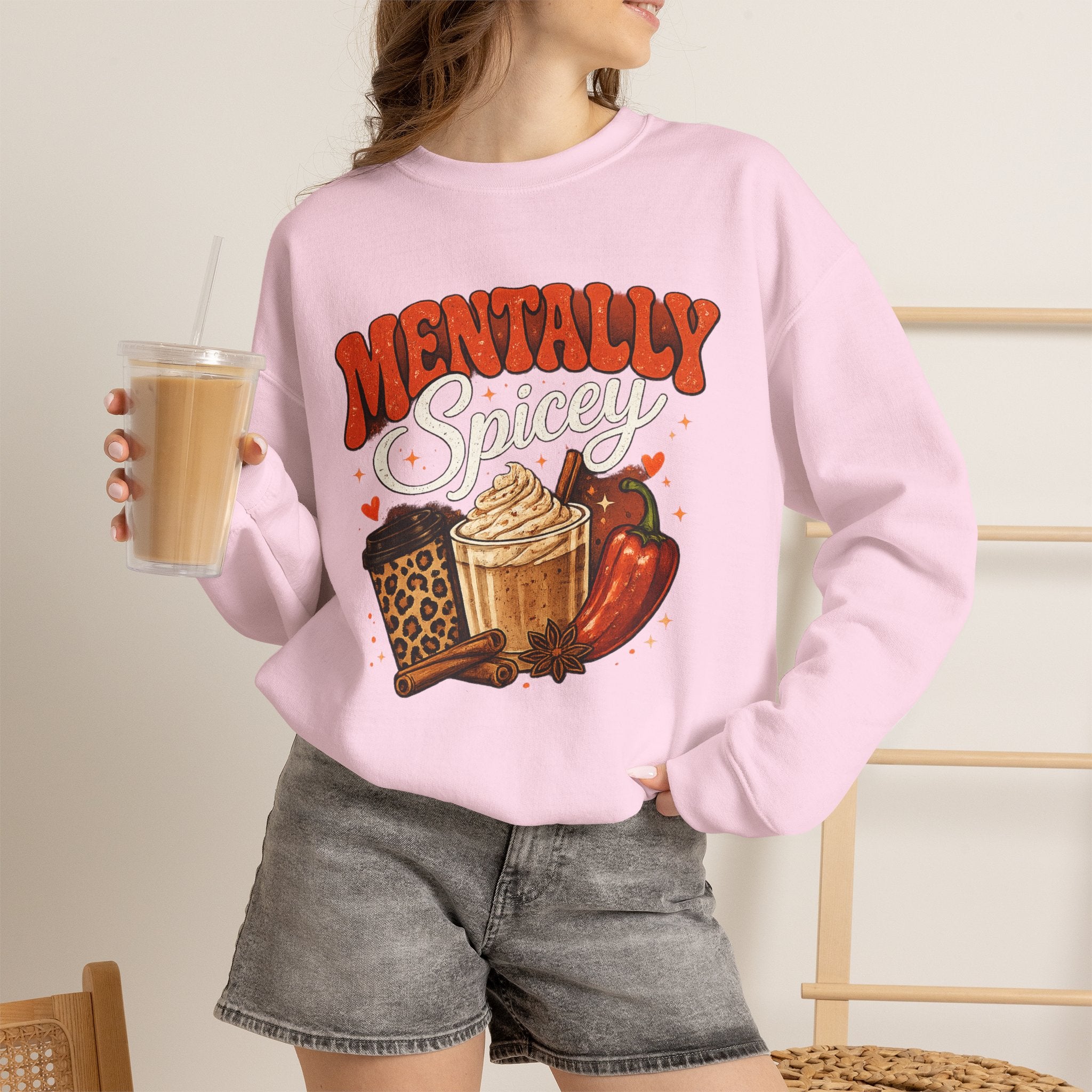 Crewneck Sweatshirt — "Mentally Spicy" Coffee & Chili Graphic