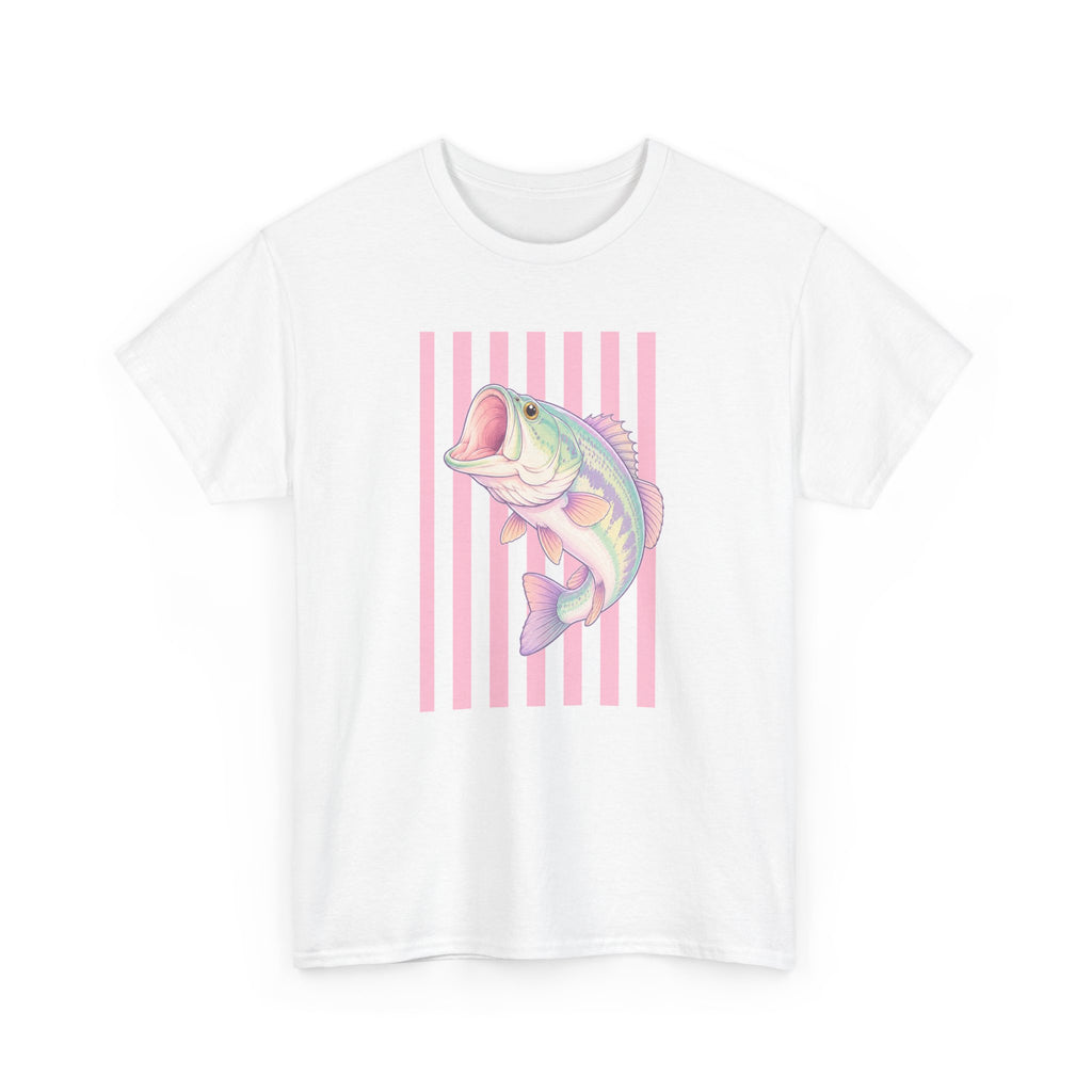 Pastel Bass Tee — Retro Striped Fishing Shirt