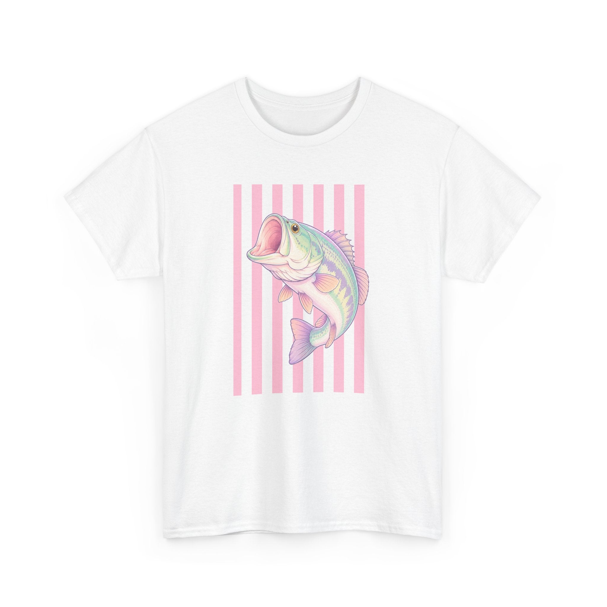 Pastel Bass Tee — Retro Striped Fishing Shirt