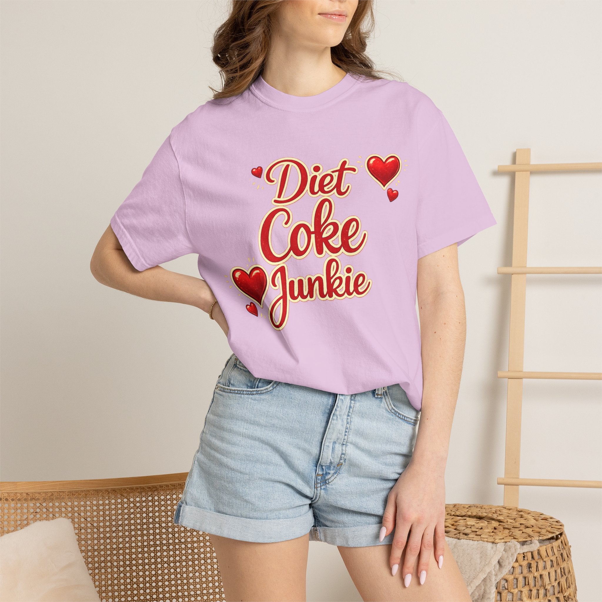 Diet Coke Junkie T‑Shirt — Retro Script Heart Graphic Tee