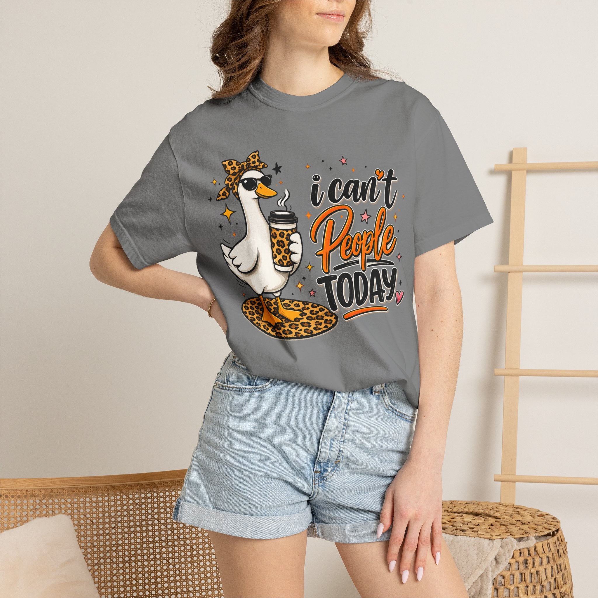 I Can't People Today T-Shirt — Leopard Duck Graphic Tee for Introverts