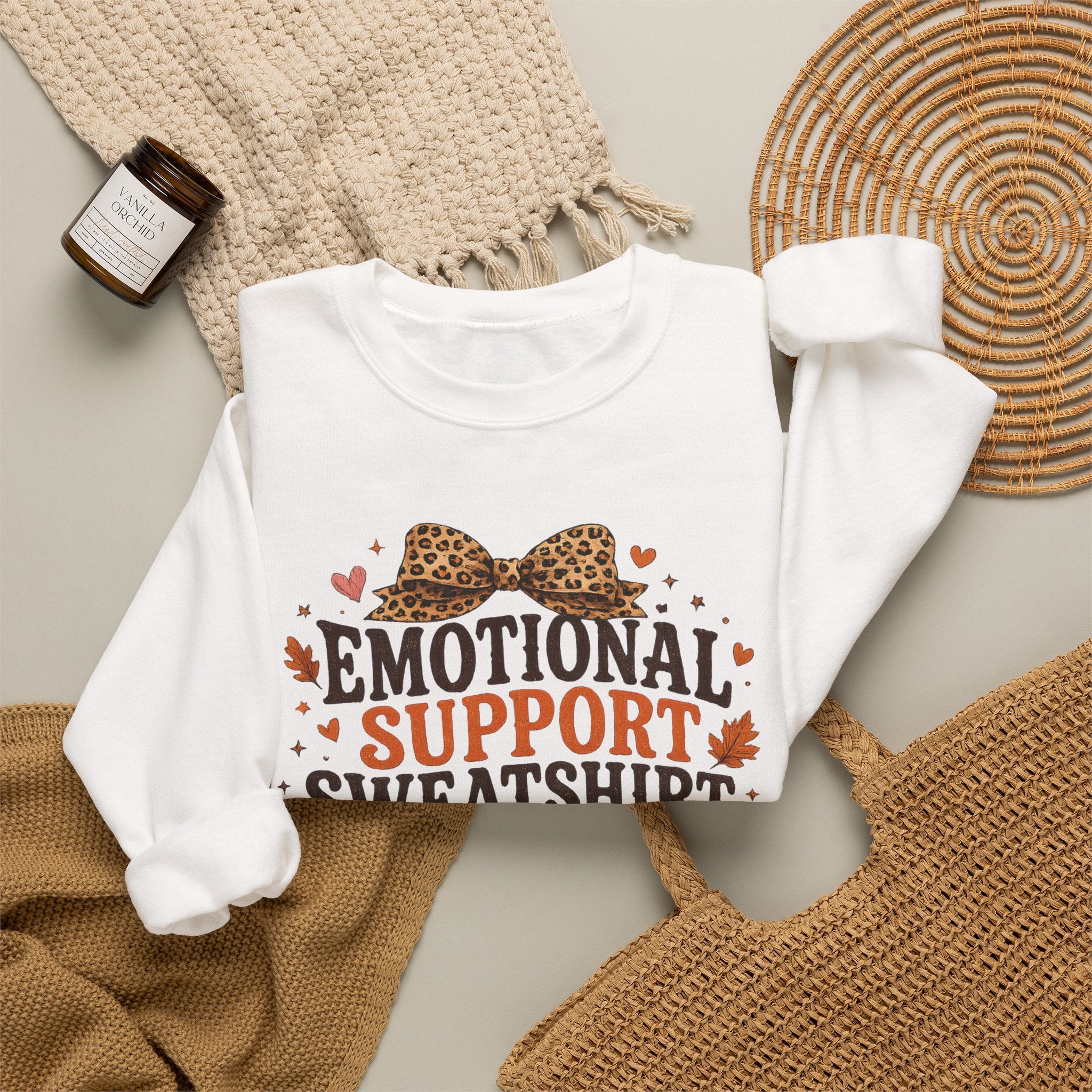 Emotional Support Sweatshirt Crewneck - Cozy Fall Leopard Pumpkin Design
