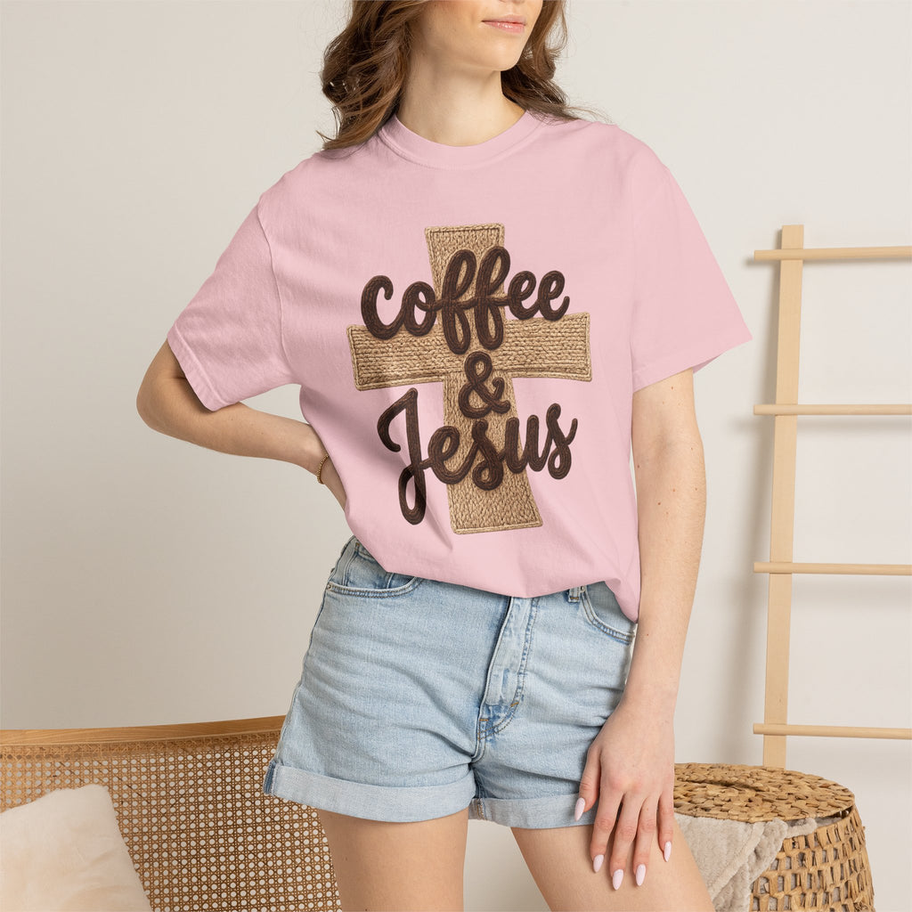 Coffee & Jesus T-Shirt — Christian Faith Graphic Tee with Cross