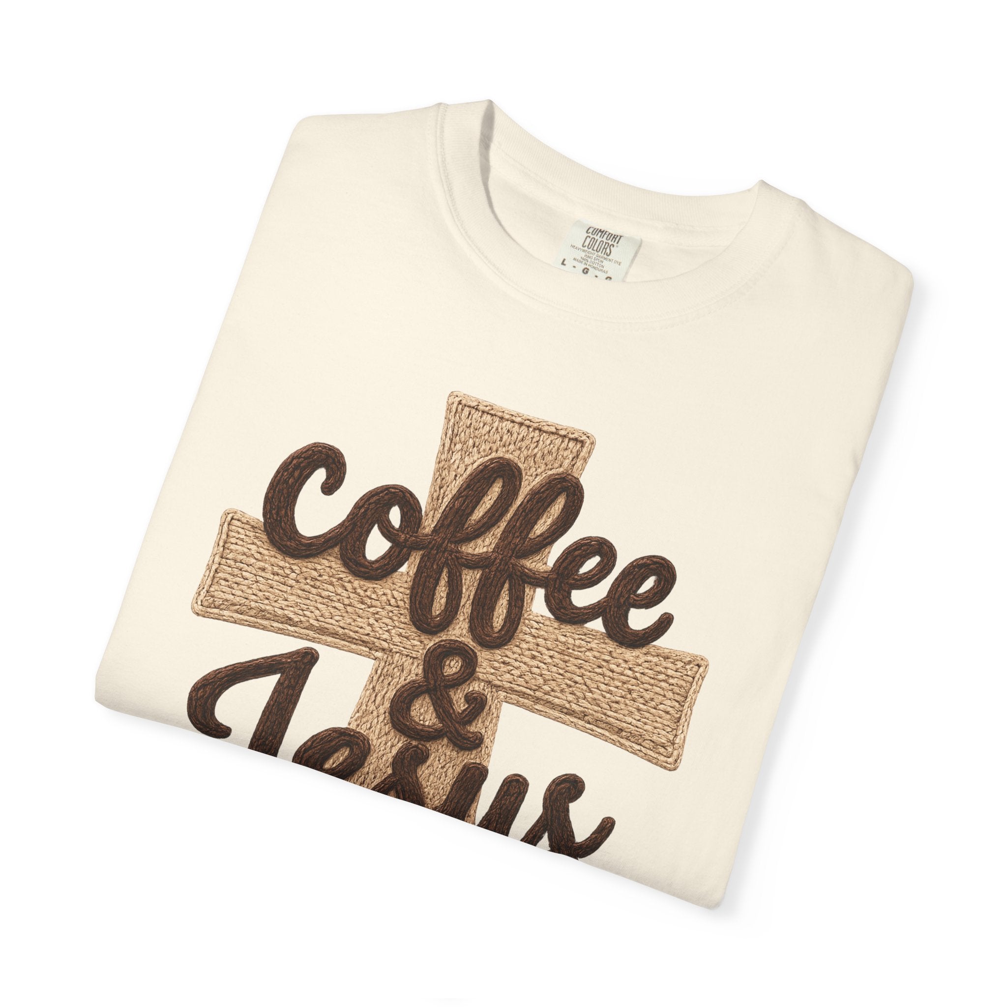 Coffee & Jesus T-Shirt — Christian Faith Graphic Tee with Cross