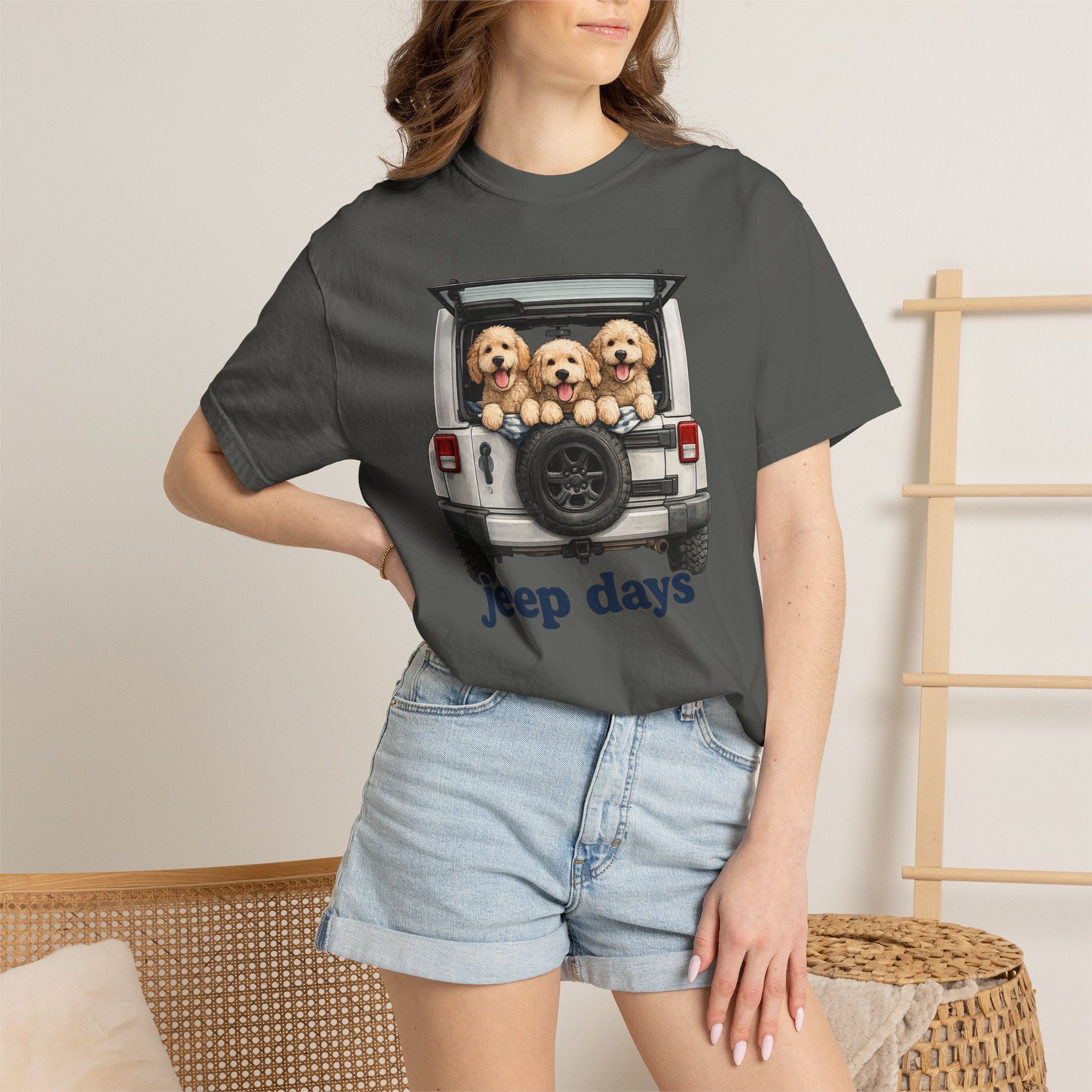 Jeep Days T-Shirt — Cute Golden Retrievers in Jeep Graphic Tee