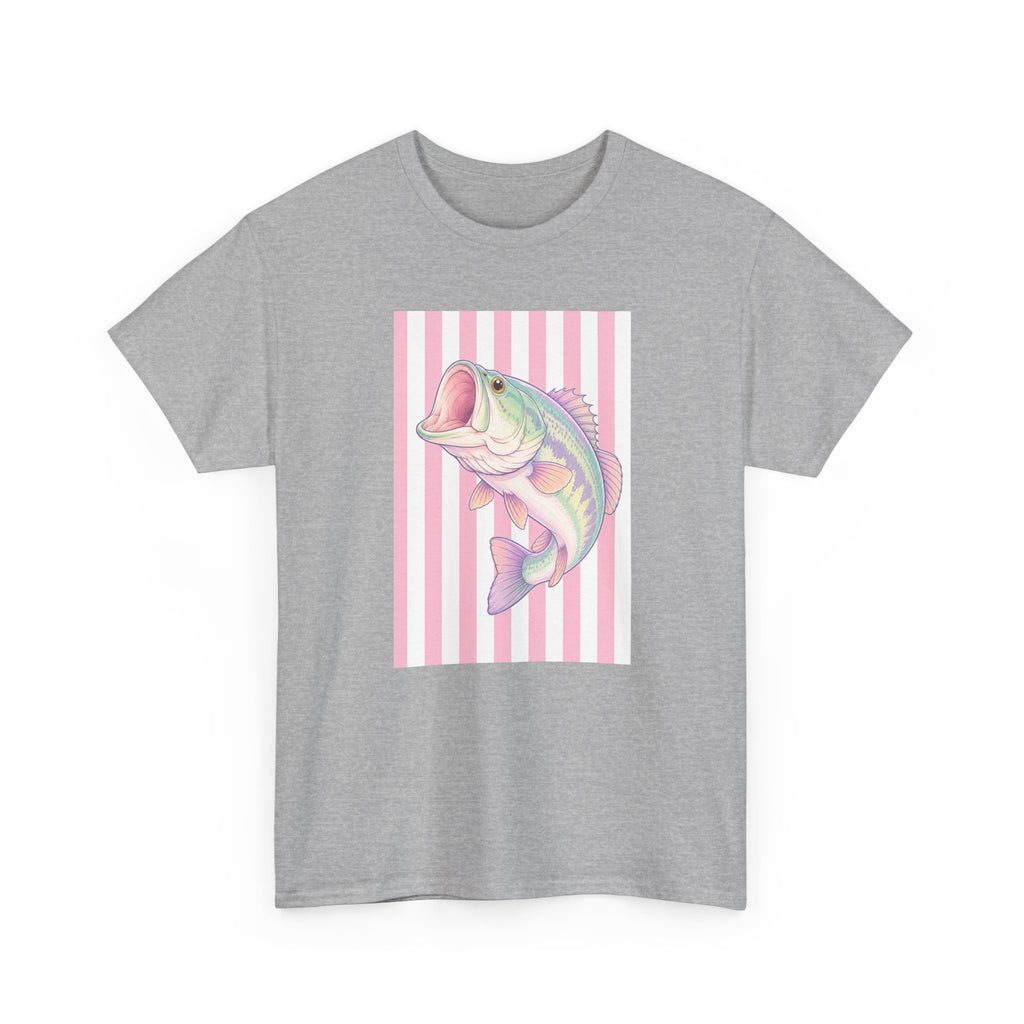 Pastel Bass Tee — Retro Striped Fishing Shirt