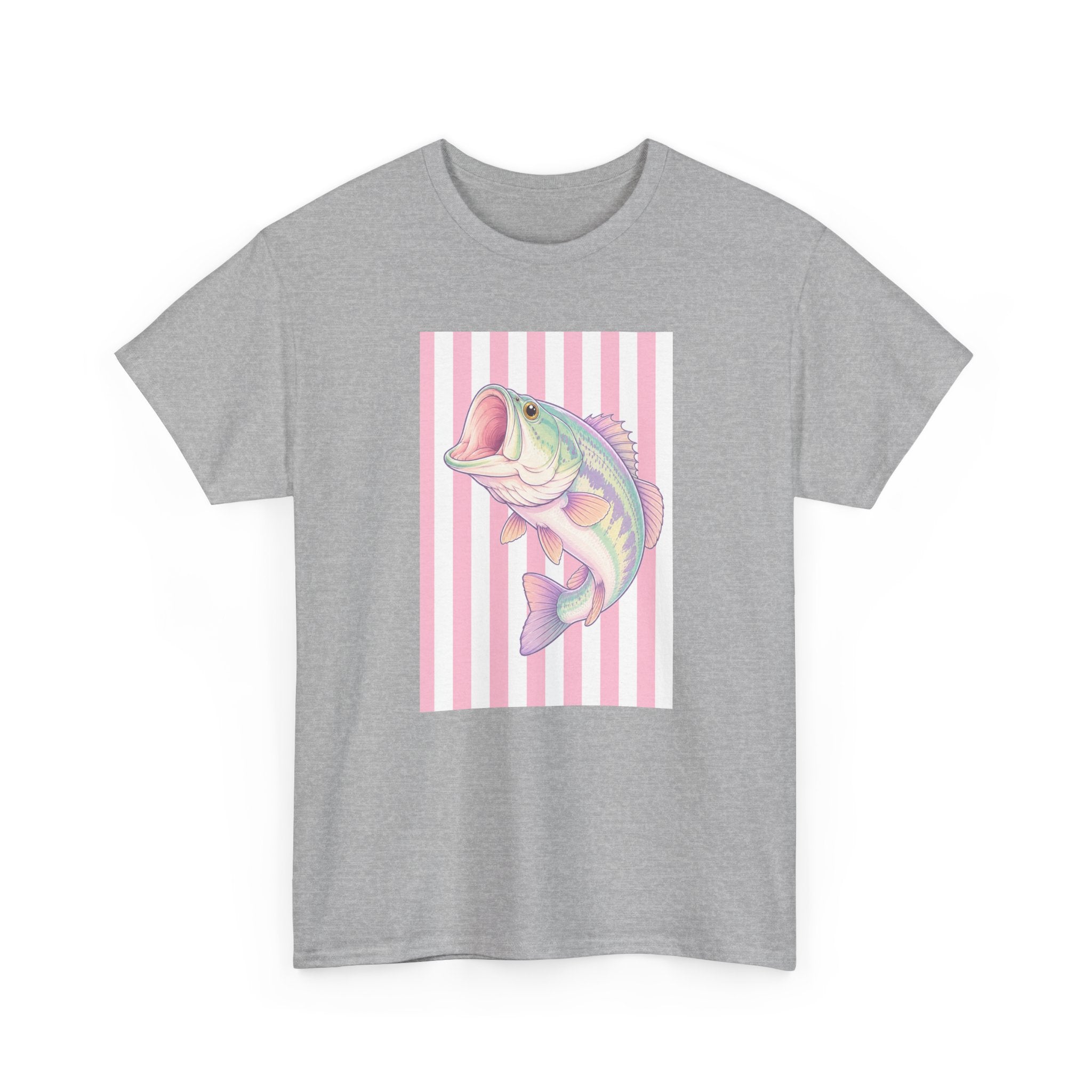 Pastel Bass Tee — Retro Striped Fishing Shirt