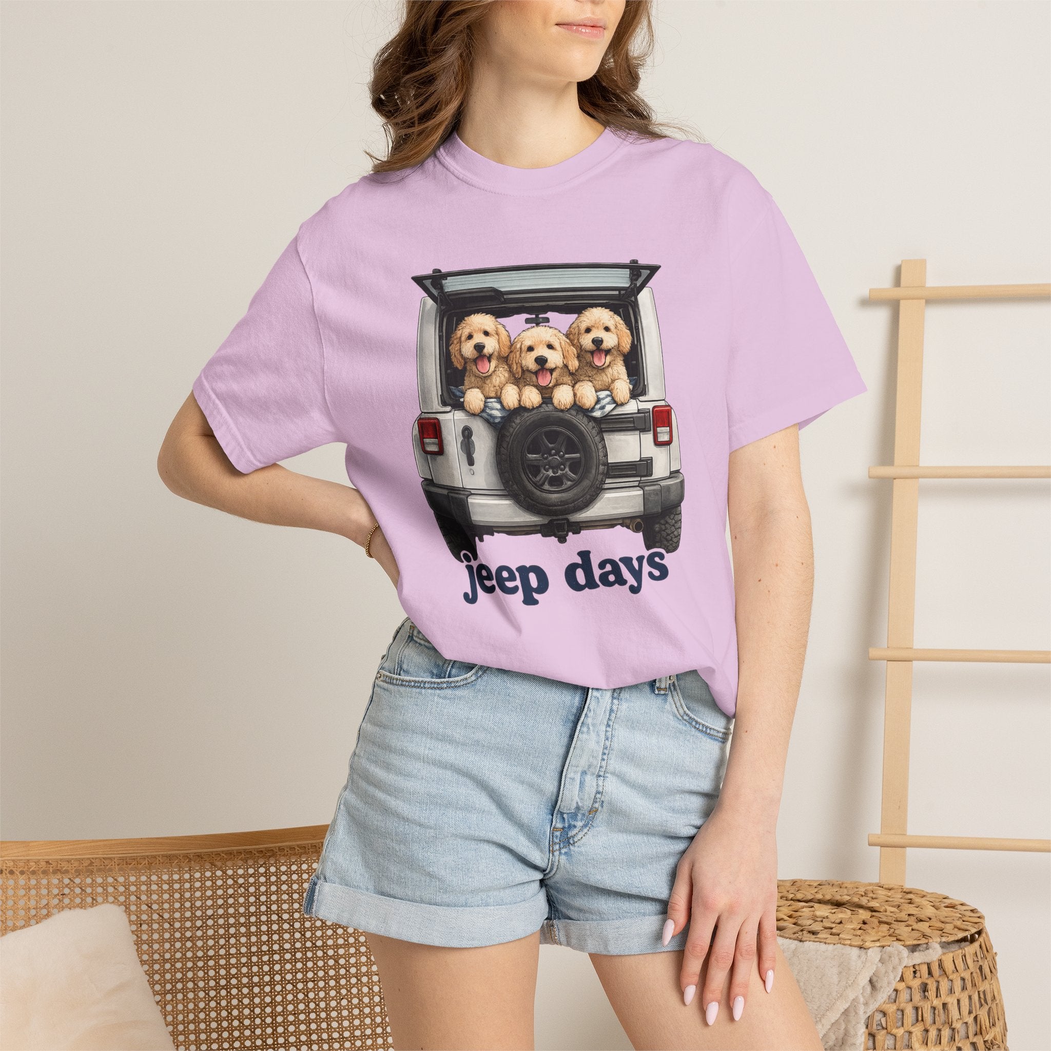 Jeep Days T-Shirt — Cute Golden Retrievers in Jeep Graphic Tee
