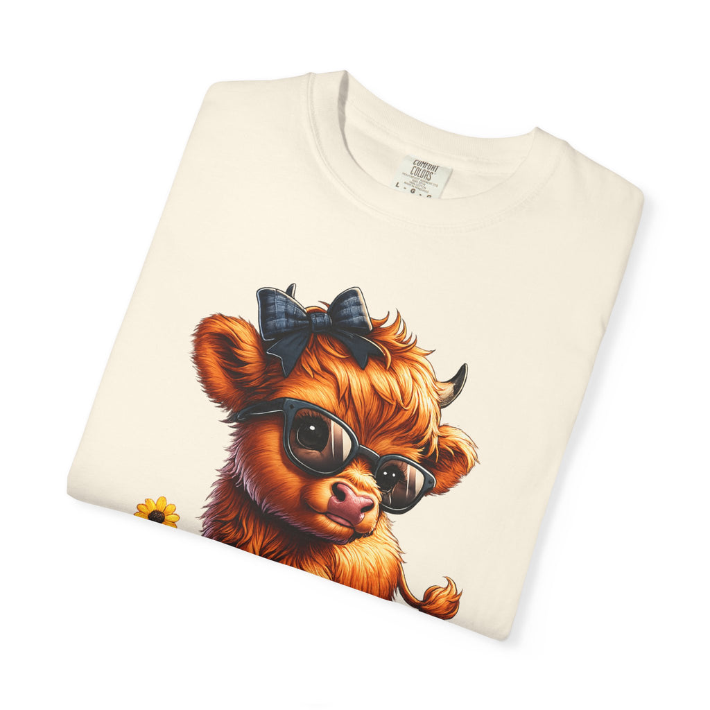 Cute Highland Calf T‑Shirt — Cool Sunglasses Cow with Flowers
