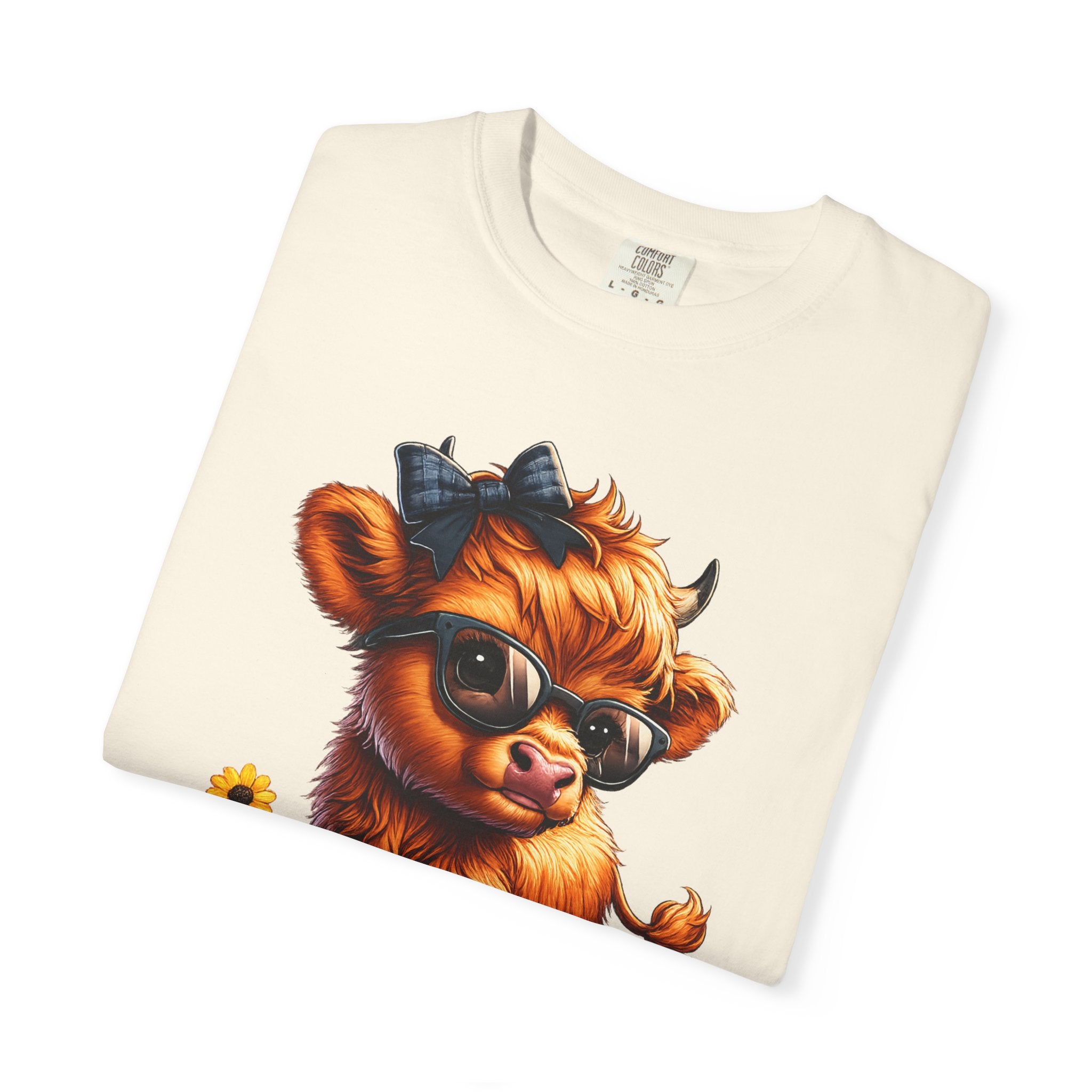 Cute Highland Calf T‑Shirt — Cool Sunglasses Cow with Flowers