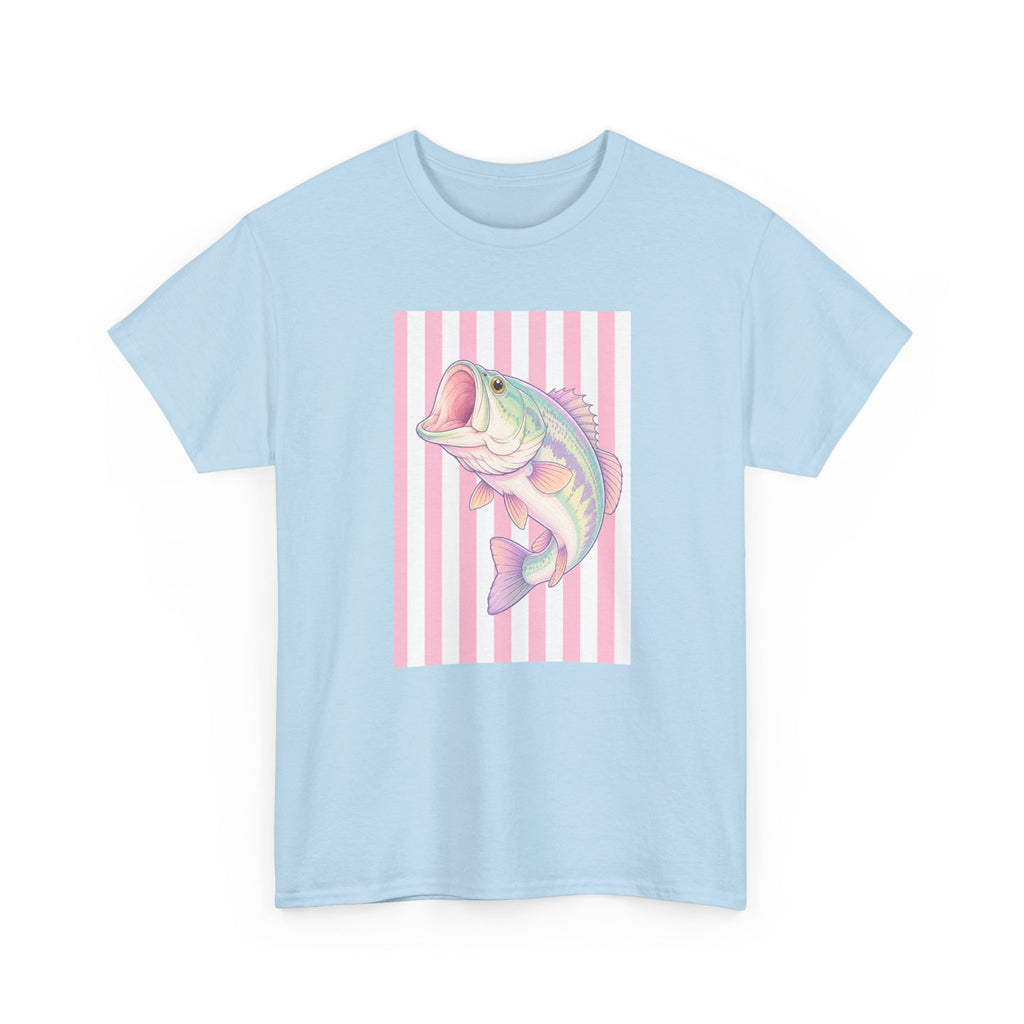 Pastel Bass Tee — Retro Striped Fishing Shirt