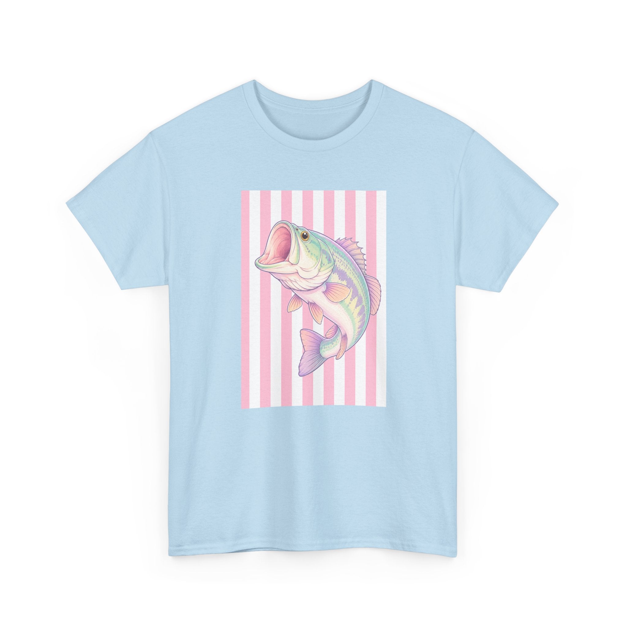 Pastel Bass Tee — Retro Striped Fishing Shirt