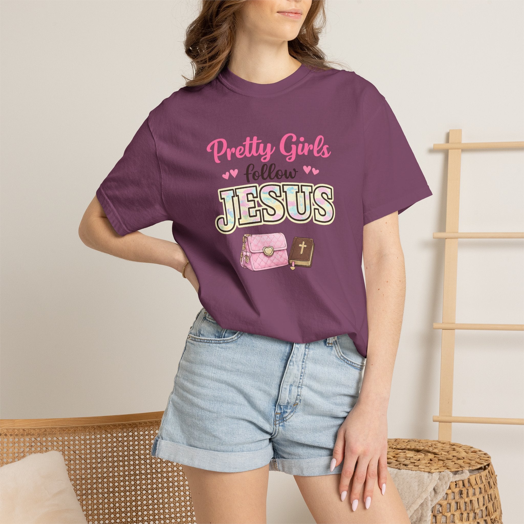 Pretty Girls Follow Jesus T-Shirt — Pink Faith Graphic Tee