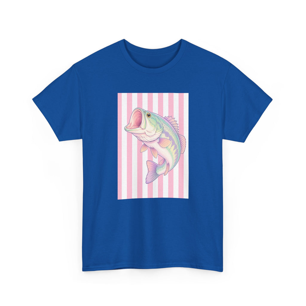 Pastel Bass Tee — Retro Striped Fishing Shirt