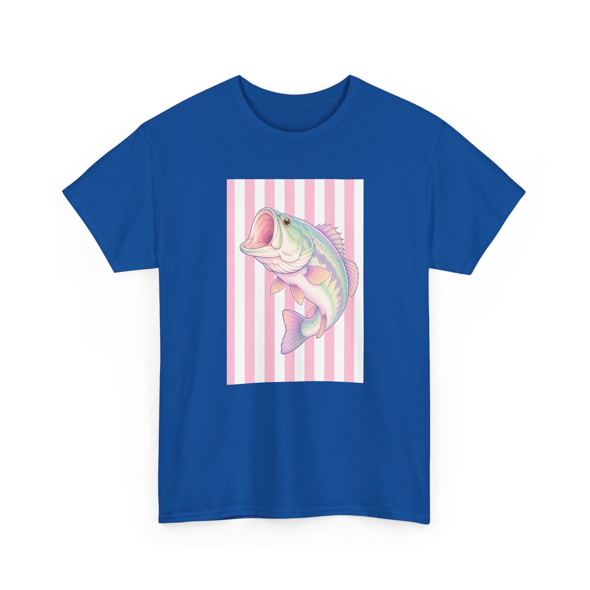 Pastel Bass Tee — Retro Striped Fishing Shirt