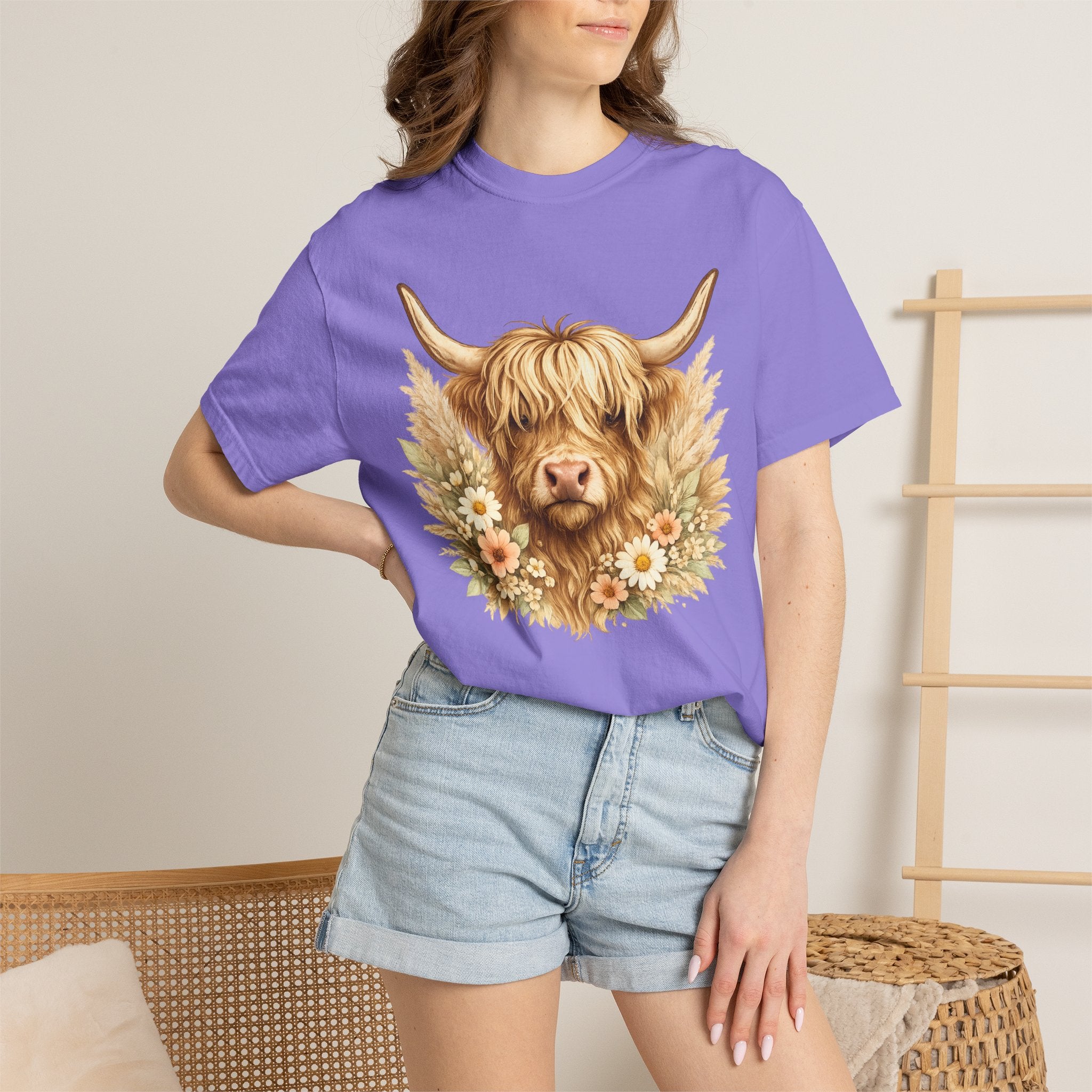 Highland Cow Floral T-Shirt — Cute Scottish Highland Cattle Tee