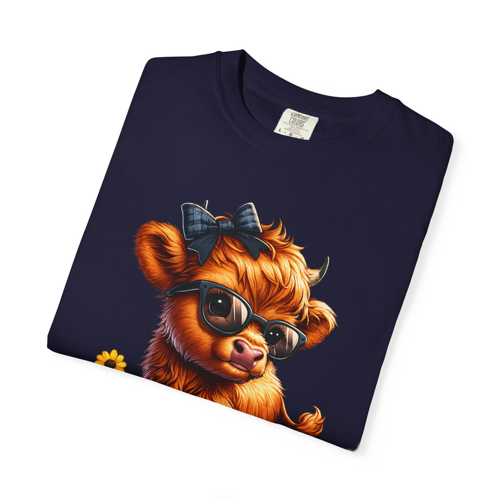 Cute Highland Calf T‑Shirt — Cool Sunglasses Cow with Flowers